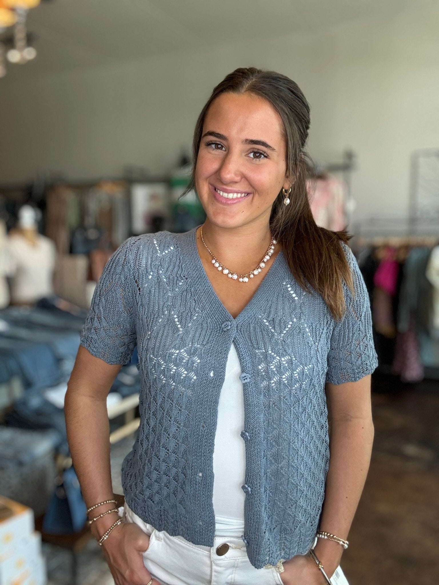 Short Sleeve Crochet Knit Top - Mainstream Boutique