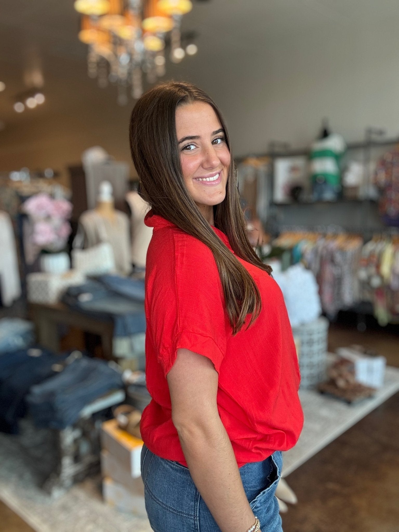 Drop Shoulder Button Down Woven Top - Mainstream Boutique