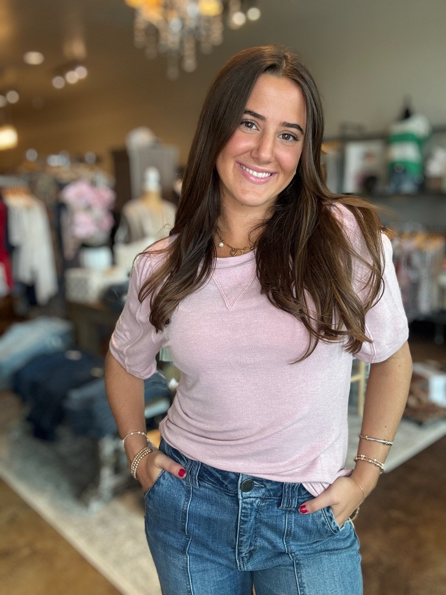 Puff Sleeve Crew Neck Top - Mainstream Boutique