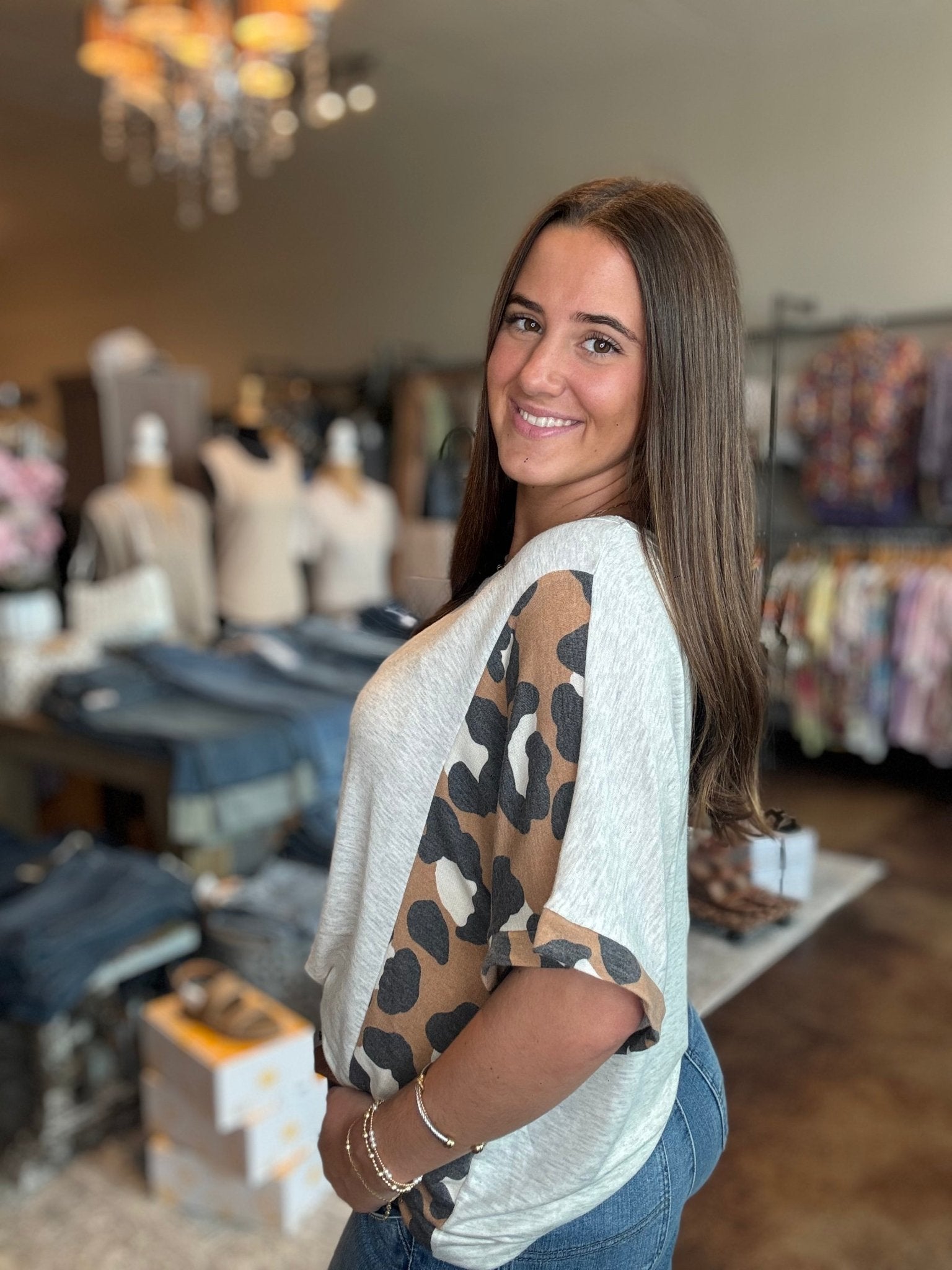 Round Neck Loose Fit Animal Print Top - Mainstream Boutique