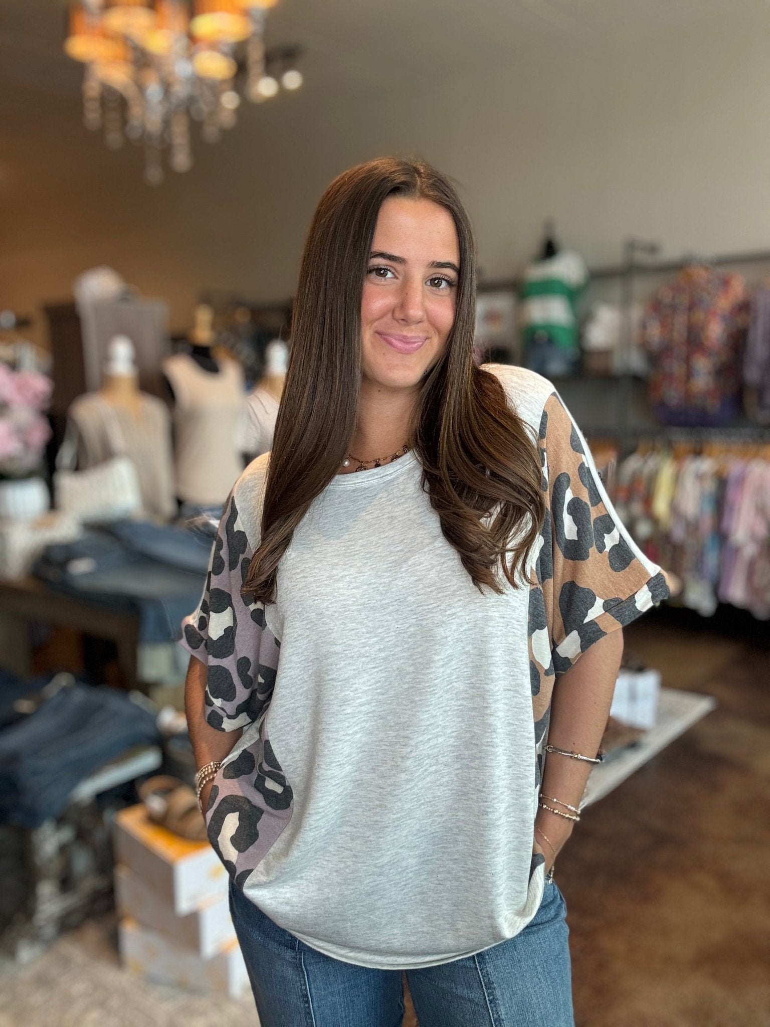Round Neck Loose Fit Animal Print Top - Mainstream Boutique