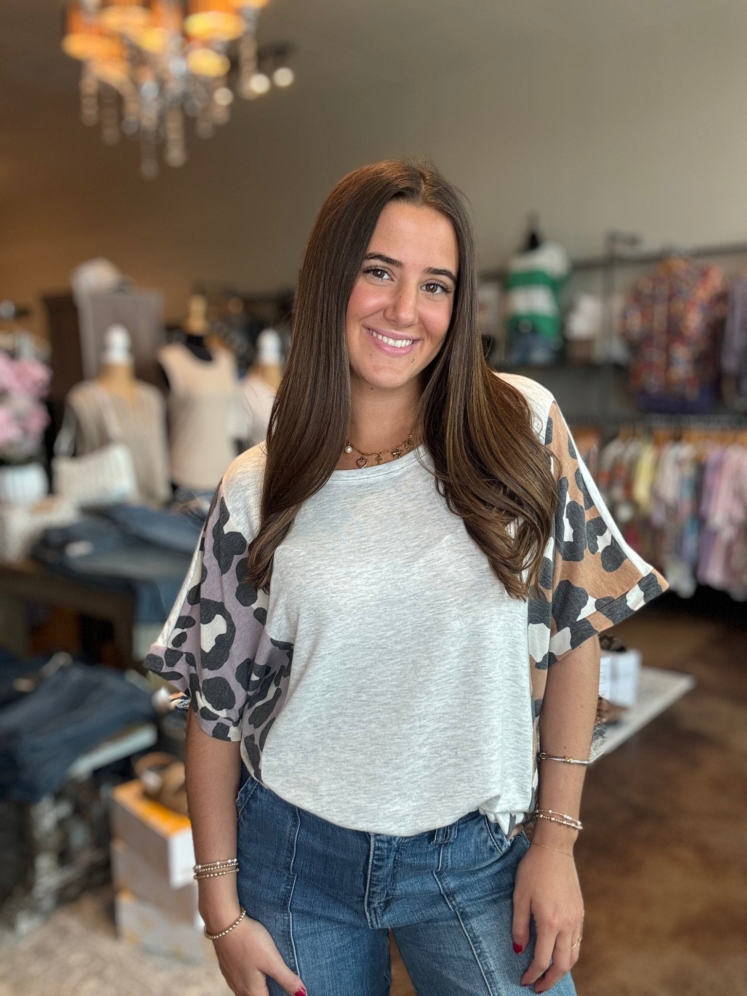 Round Neck Loose Fit Animal Print Top - Mainstream Boutique