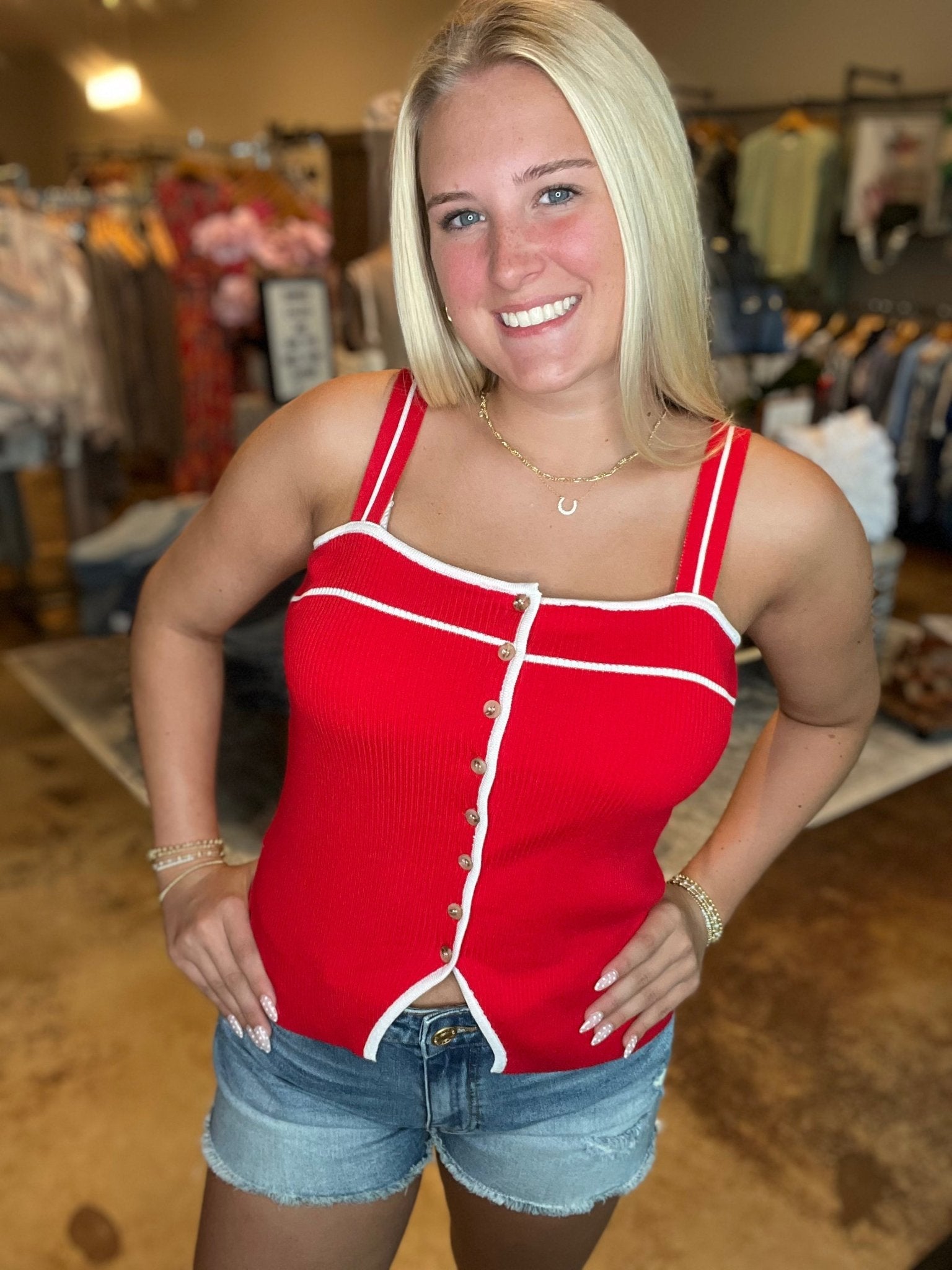 Button Down Knit Tank Top - Mainstream Boutique