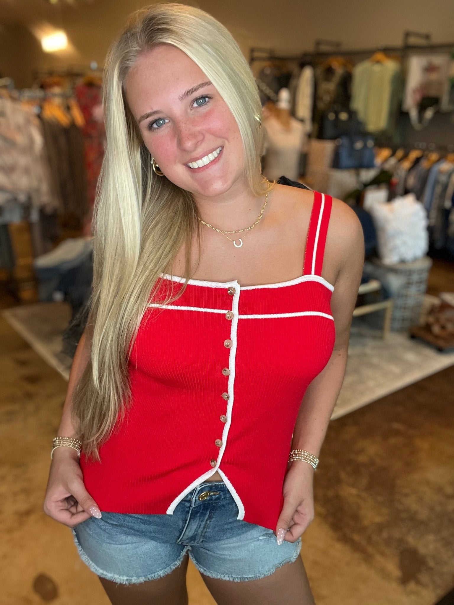 Button Down Knit Tank Top - Mainstream Boutique