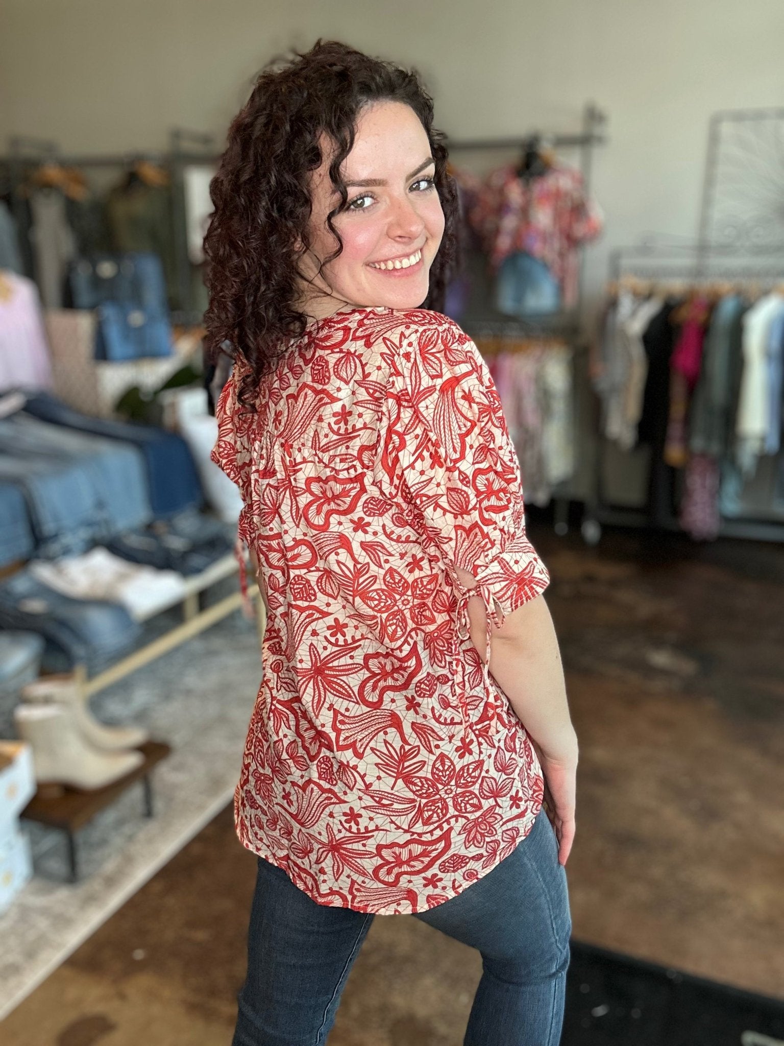 Botanical Print Pleated Blouse - Mainstream Boutique