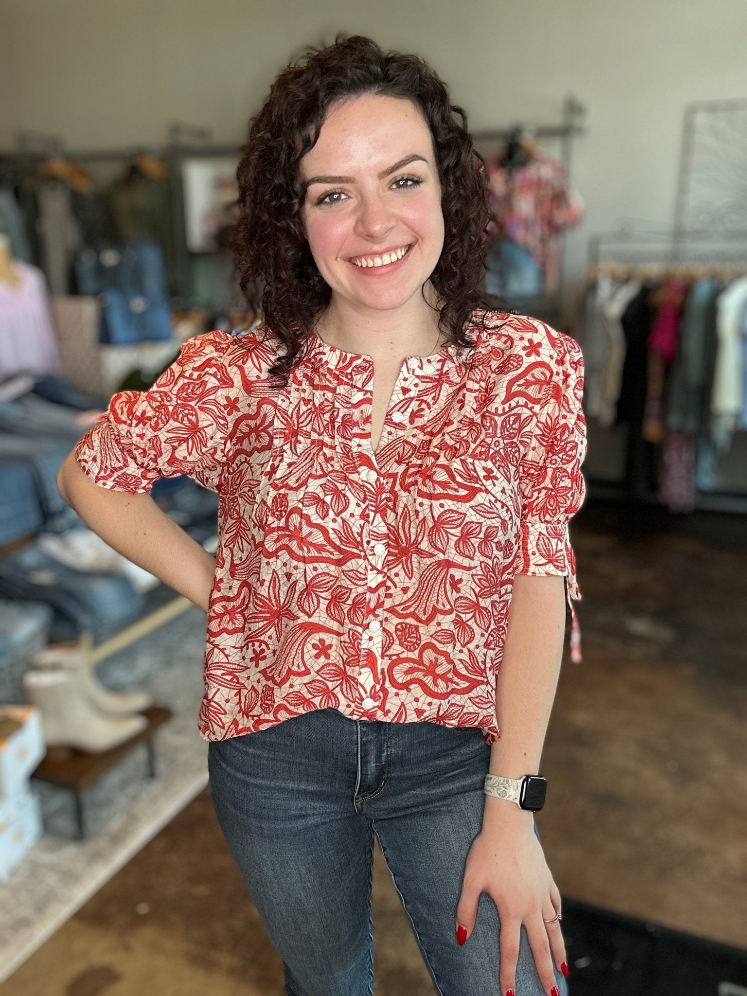 Botanical Print Pleated Blouse - Mainstream Boutique