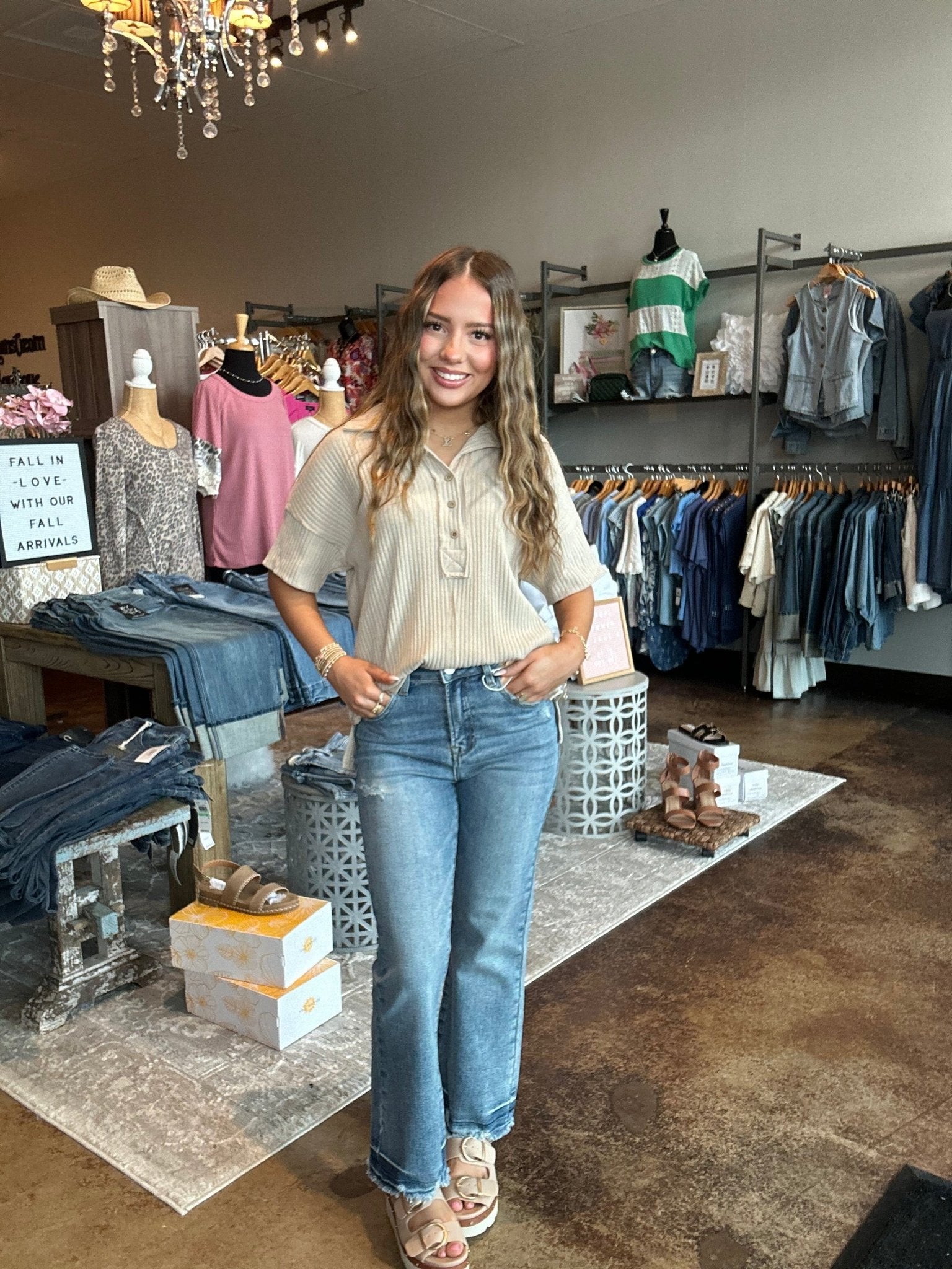 Drop Shoulder Collared Top - Mainstream Boutique