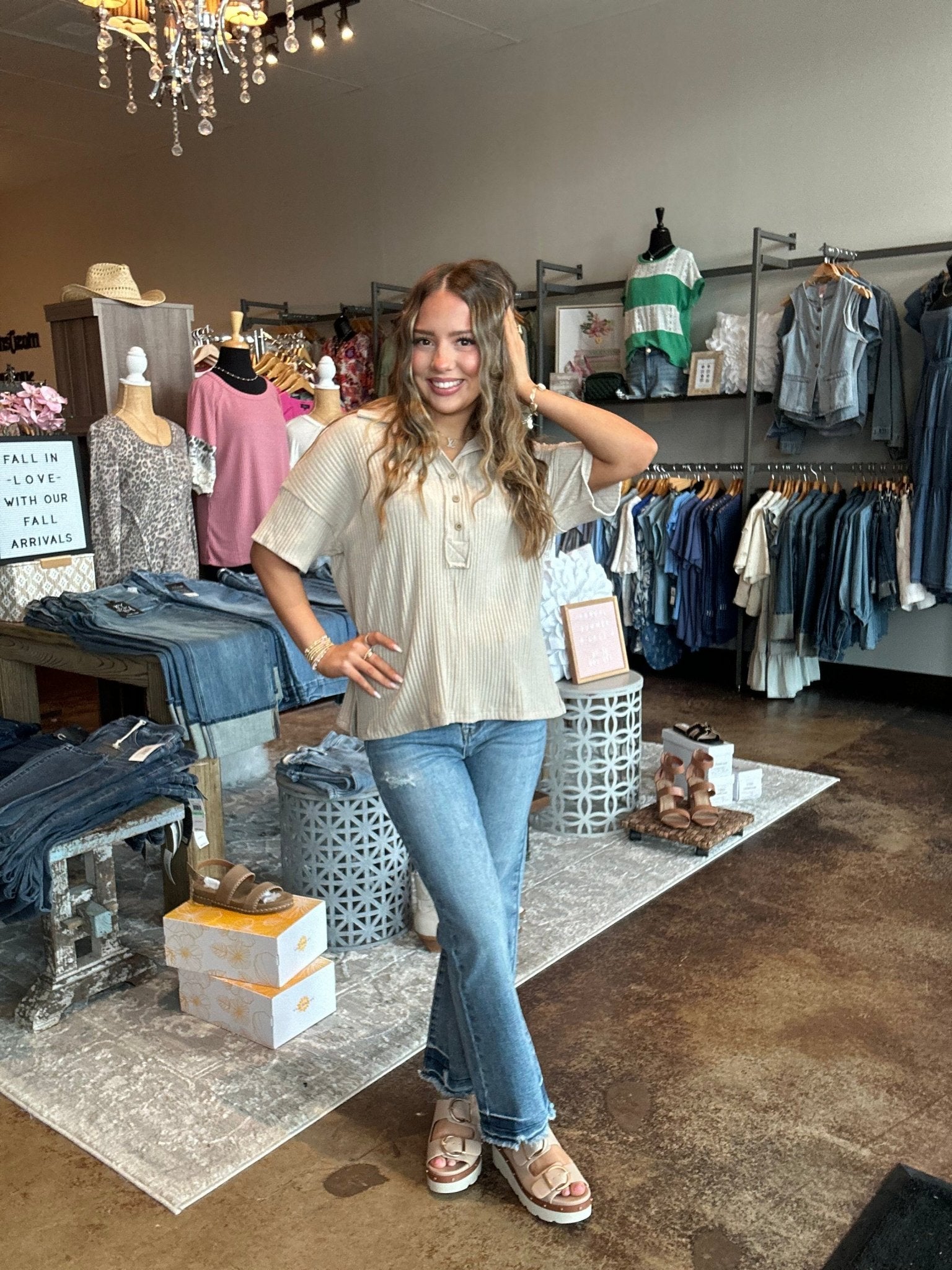 Drop Shoulder Collared Top - Mainstream Boutique
