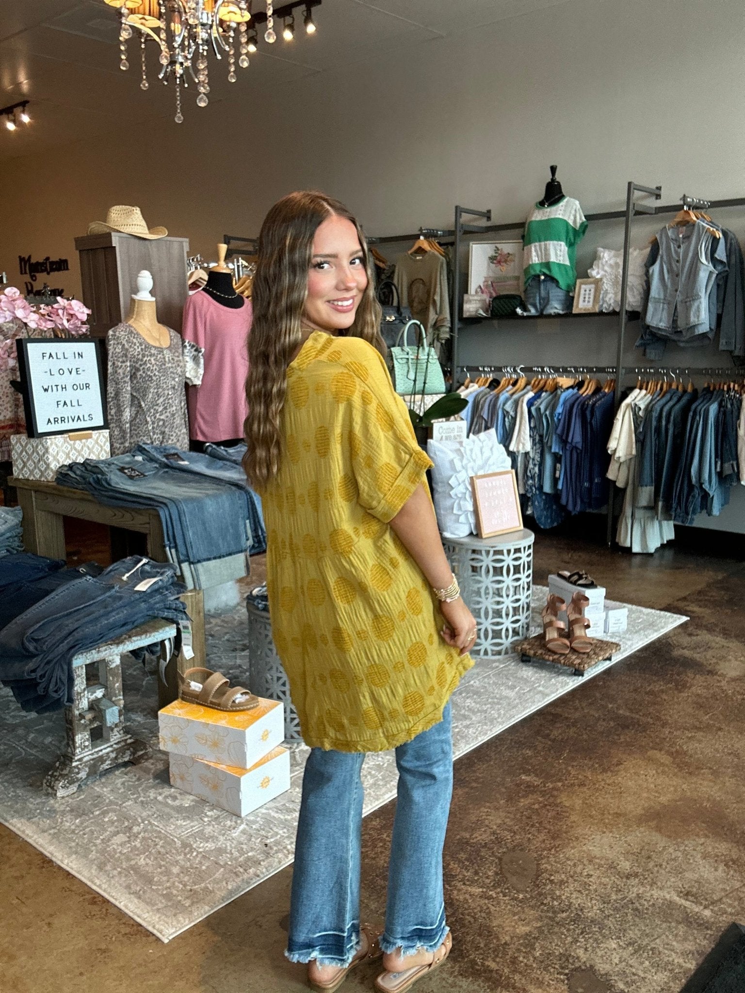 V - Neck Textured Raw Edge Top - Mainstream Boutique
