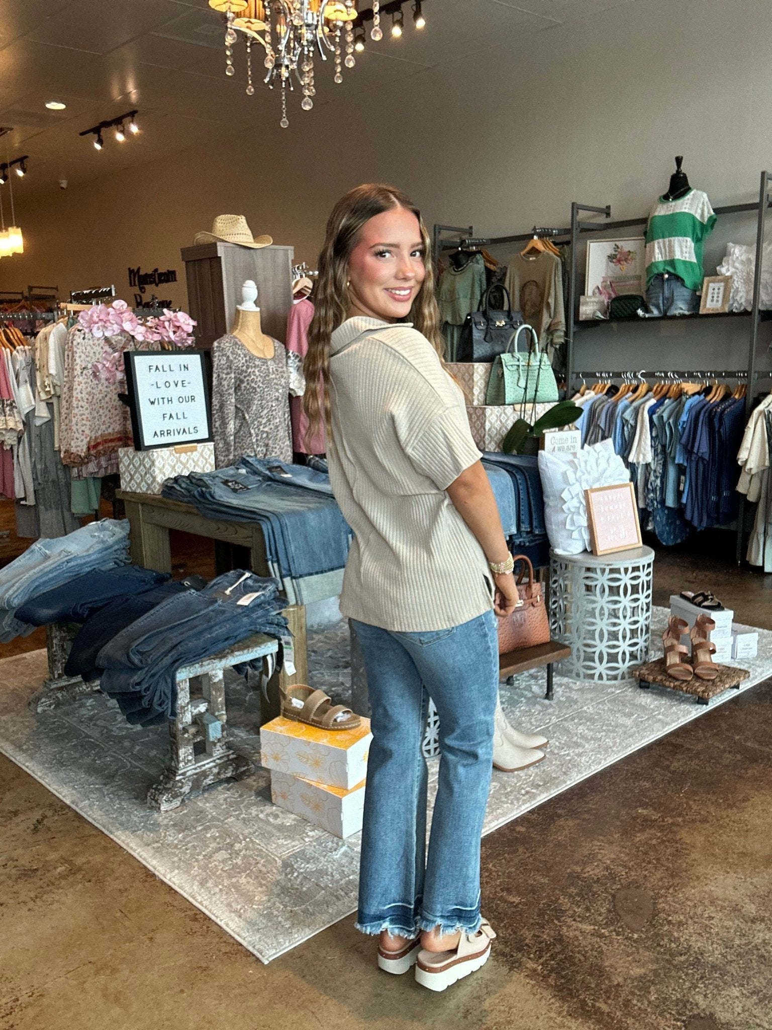 Drop Shoulder Collared Top - Mainstream Boutique