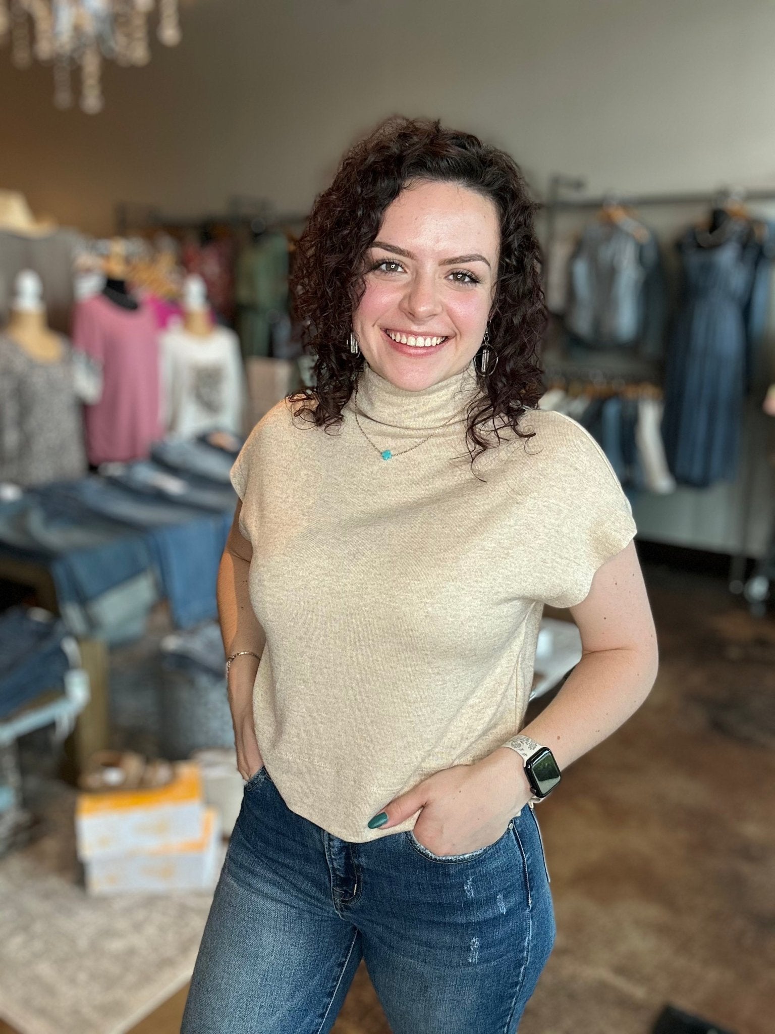 Cap Sleeve Mock Neck Knit Top - Mainstream Boutique