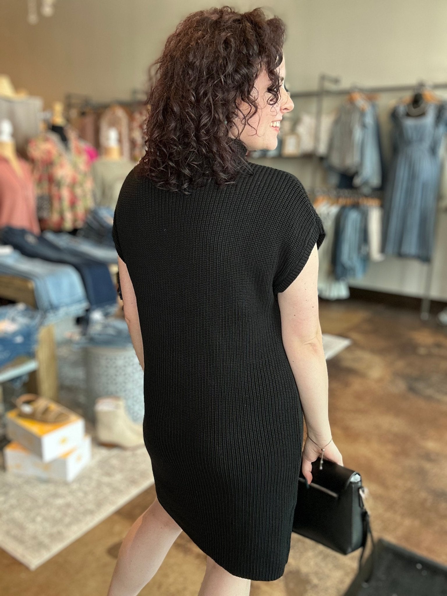 Short Sleeve Mock Neck Sweater Dress - Mainstream Boutique