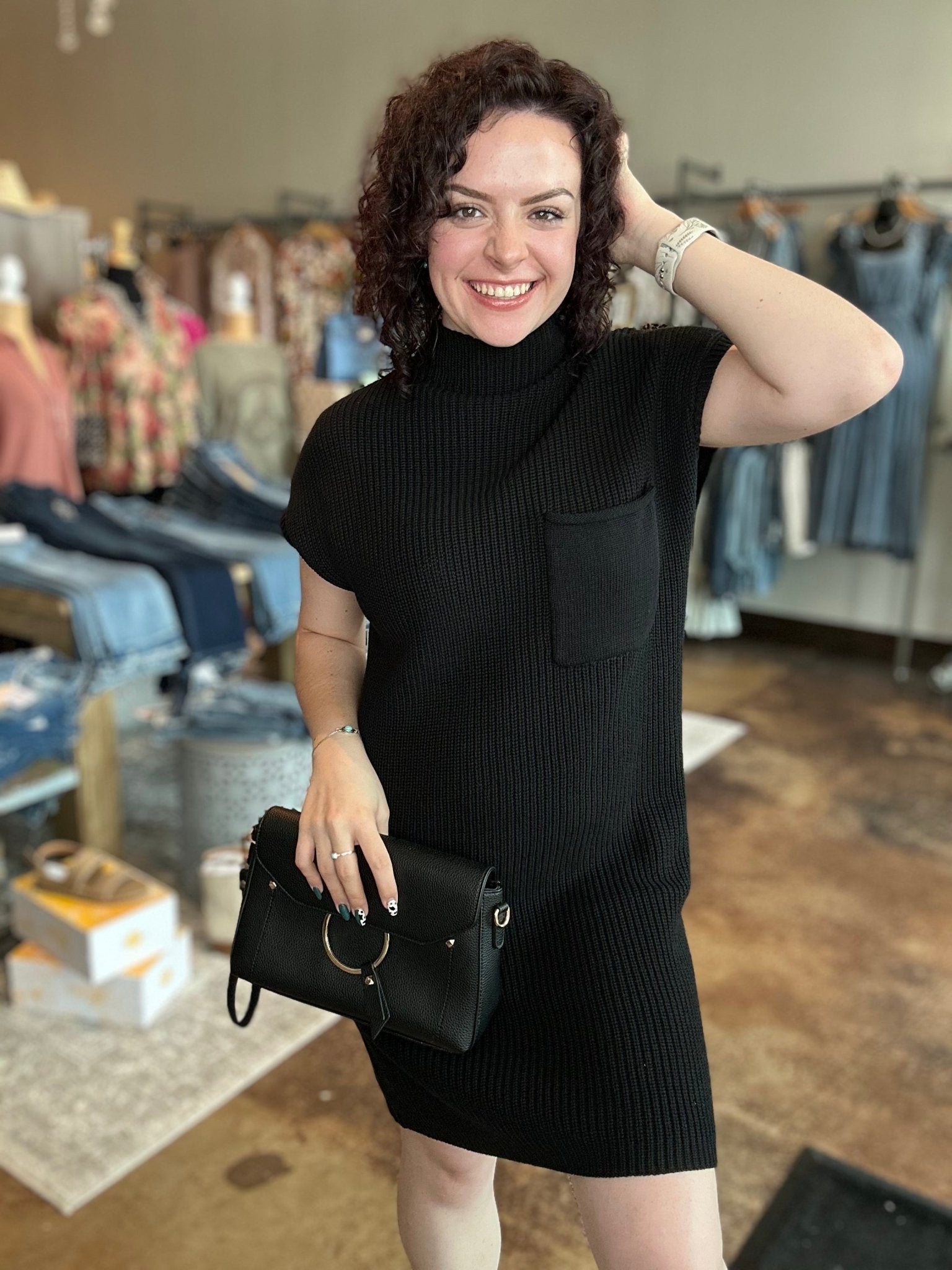 Short Sleeve Mock Neck Sweater Dress - Mainstream Boutique
