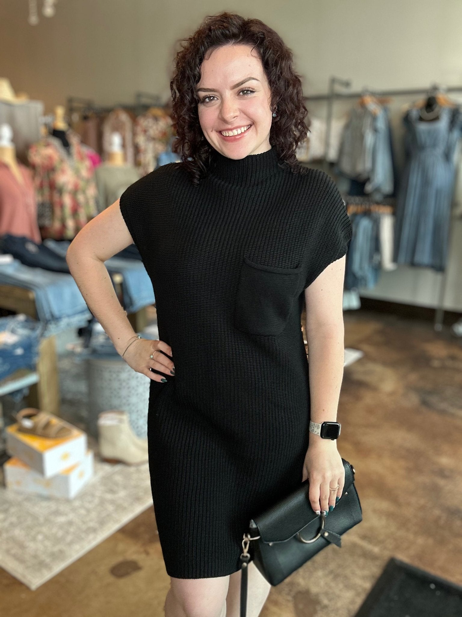Short Sleeve Mock Neck Sweater Dress - Mainstream Boutique