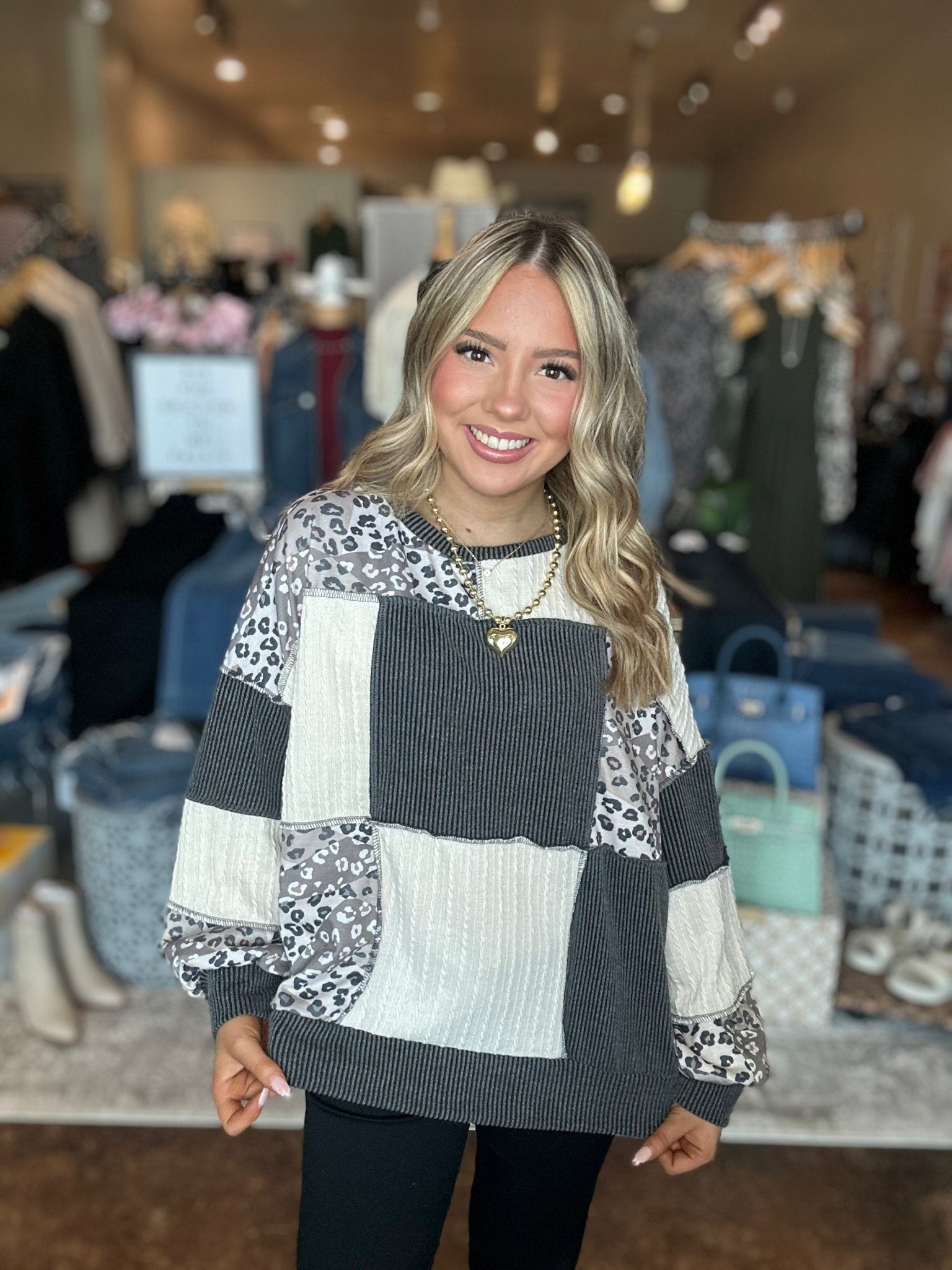 Rib Cable Knit Patchwork Pullover - Mainstream Boutique