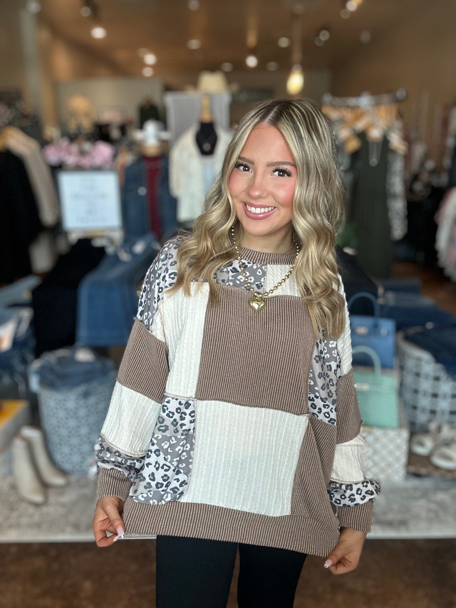 Rib Cable Knit Patchwork Pullover - Mainstream Boutique