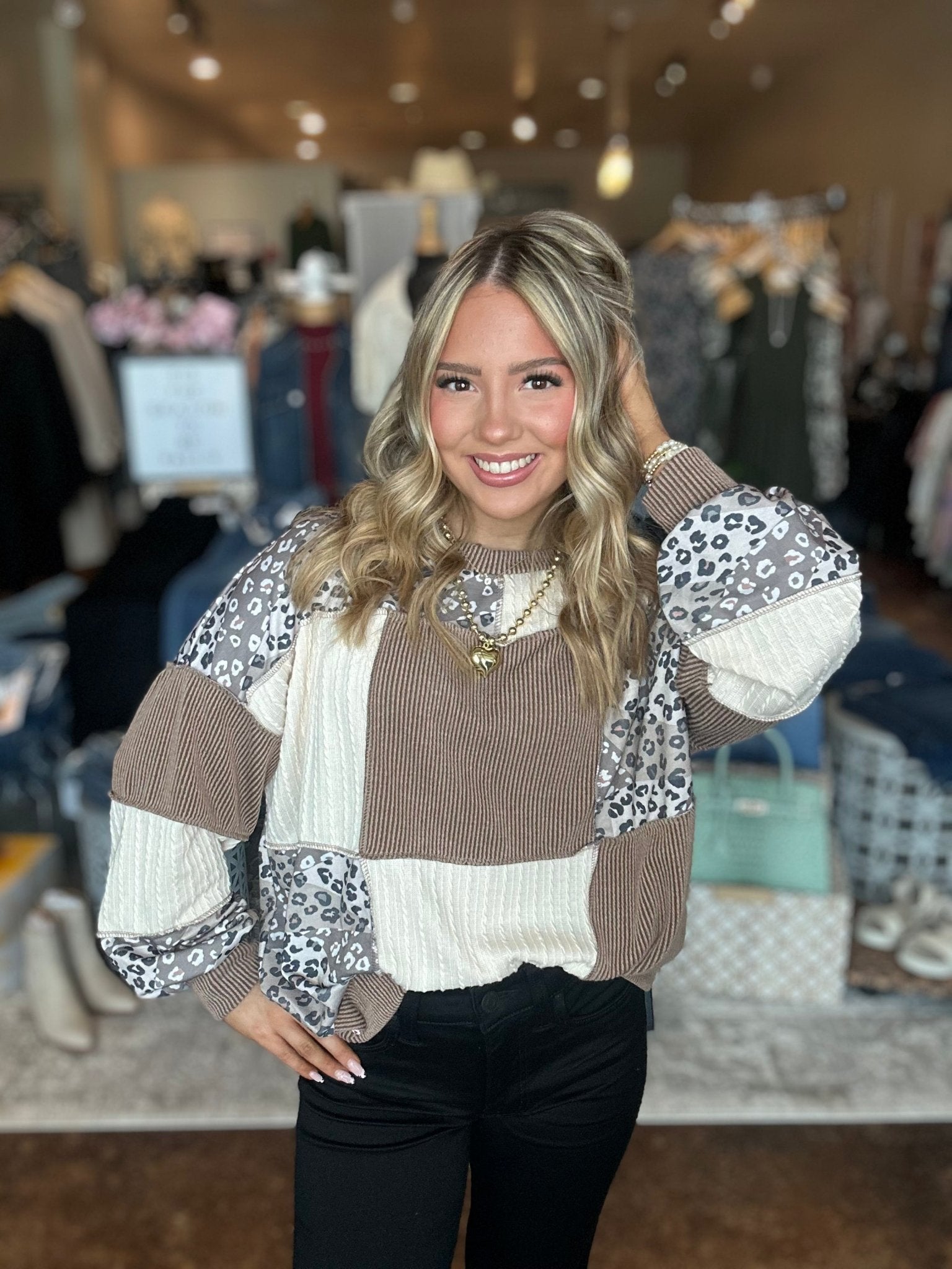 Rib Cable Knit Patchwork Pullover - Mainstream Boutique
