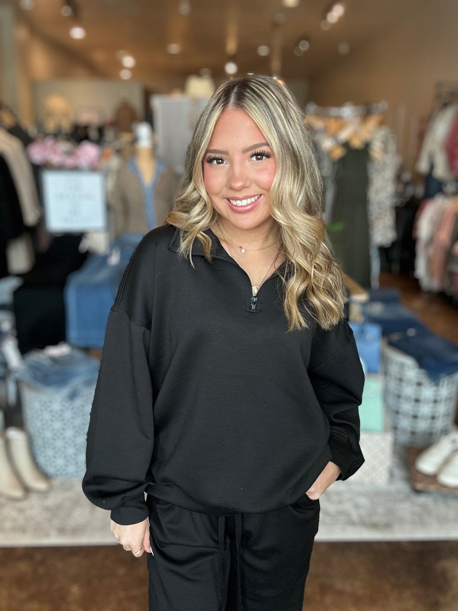 Scuba Long Sleeve Top And Drawstring Pants Set - Mainstream Boutique