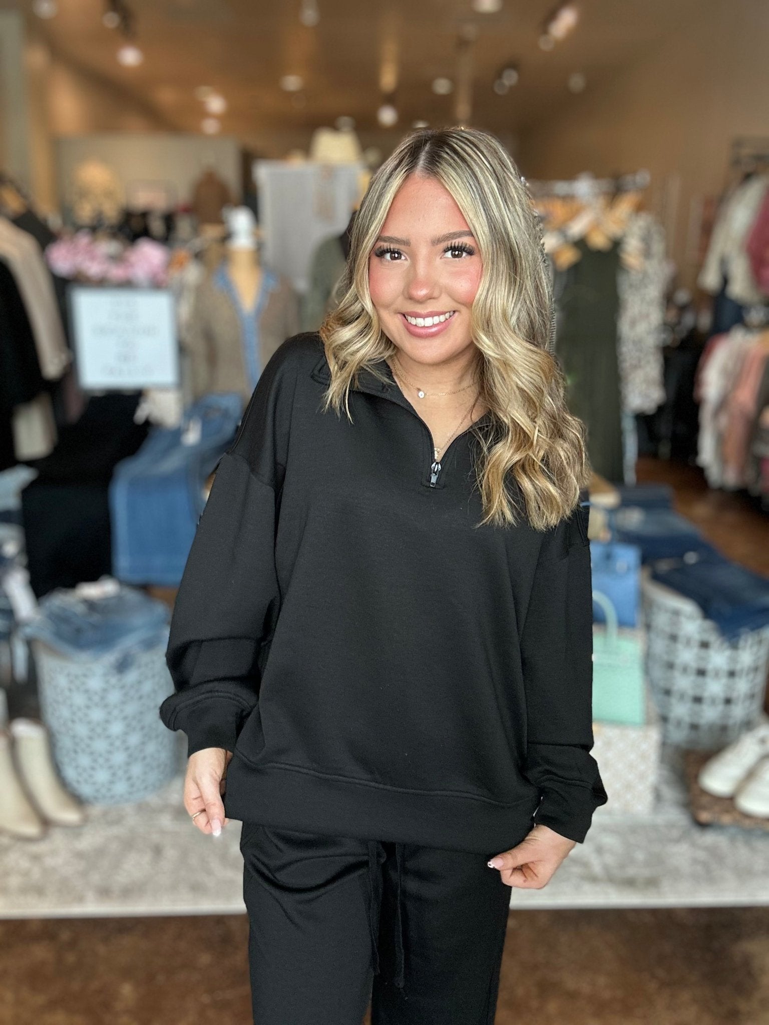 Scuba Long Sleeve Top And Drawstring Pants Set - Mainstream Boutique