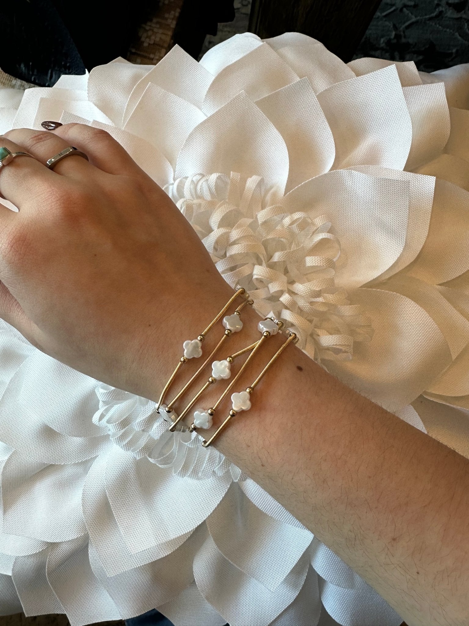 Gold And Clover Stretch Bracelet Set - Mainstream Boutique