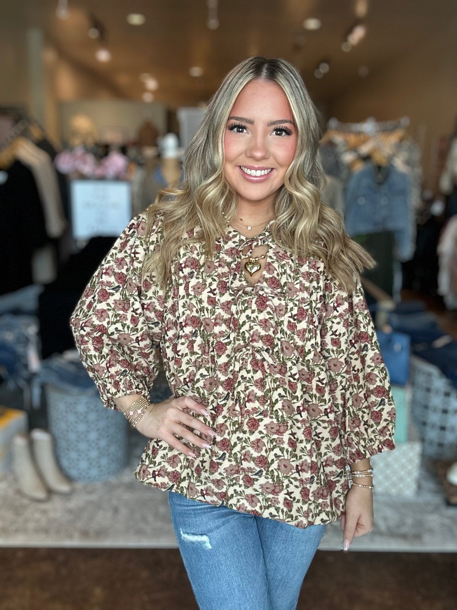 Floral Pintuck Blouse - Mainstream Boutique