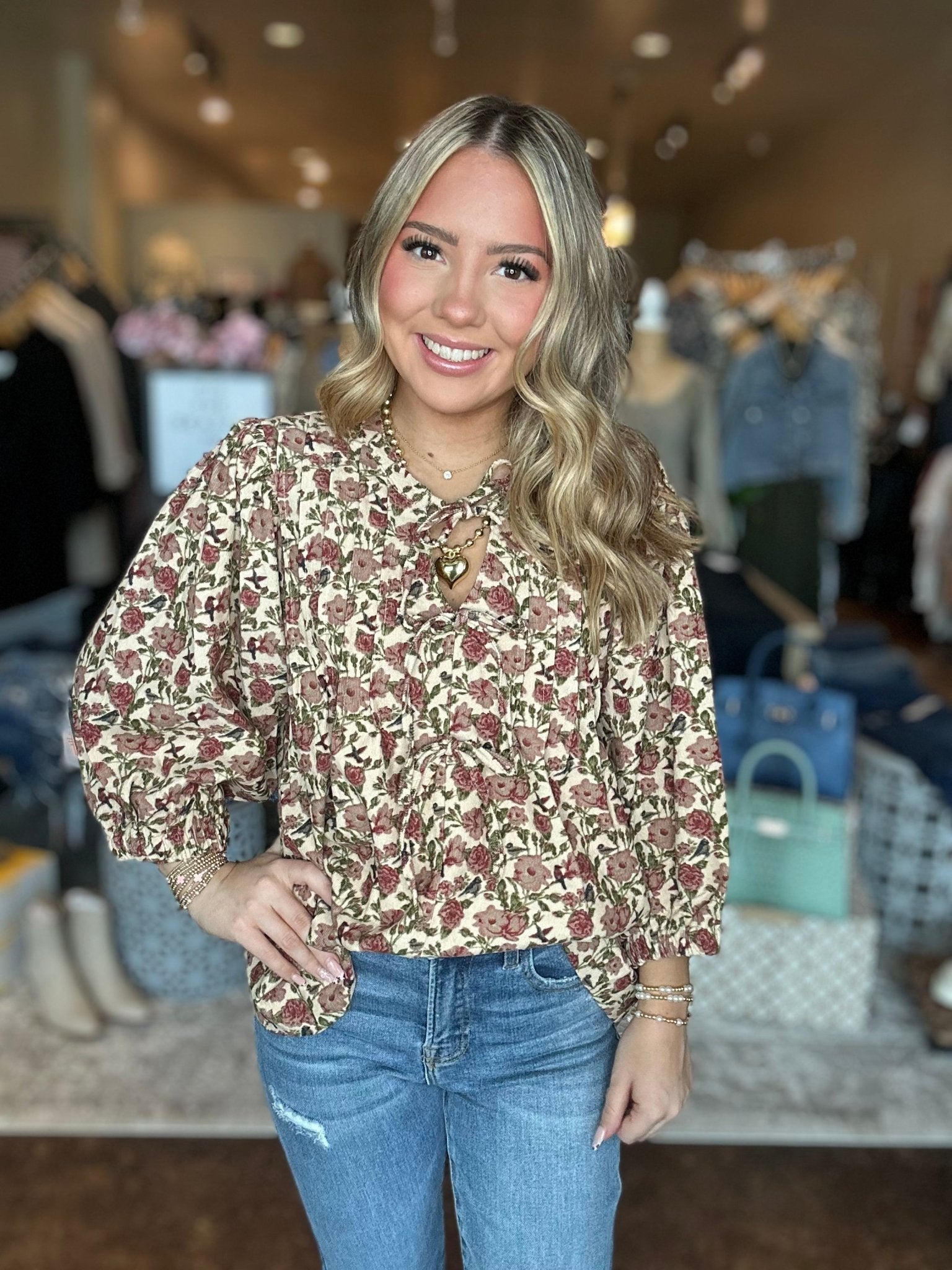 Floral Pintuck Blouse - Mainstream Boutique