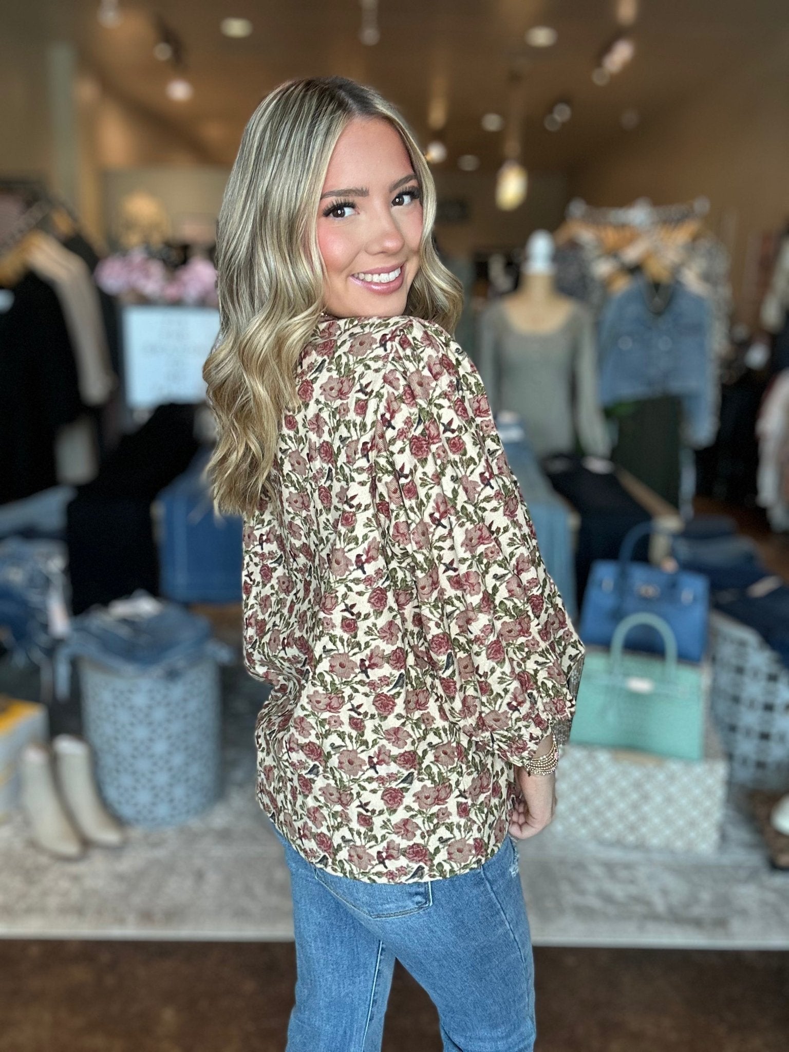 Floral Pintuck Blouse - Mainstream Boutique