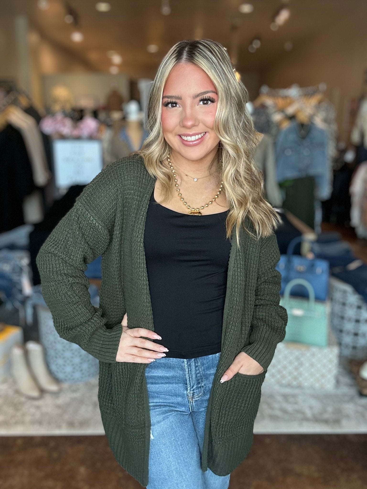 Waffle Knit Cardigan - Mainstream Boutique