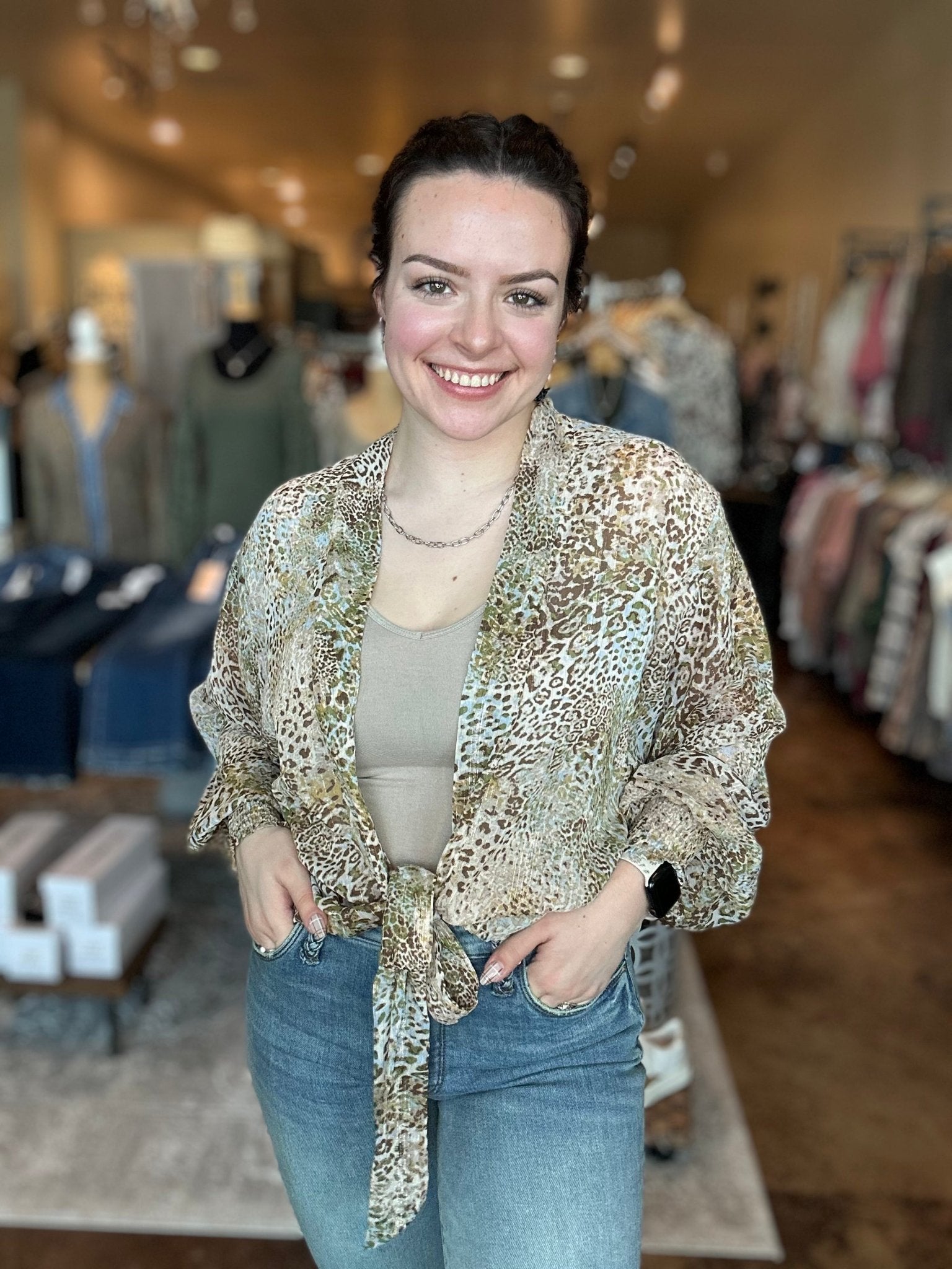 Animal Print Tie Front Kimono - Mainstream Boutique
