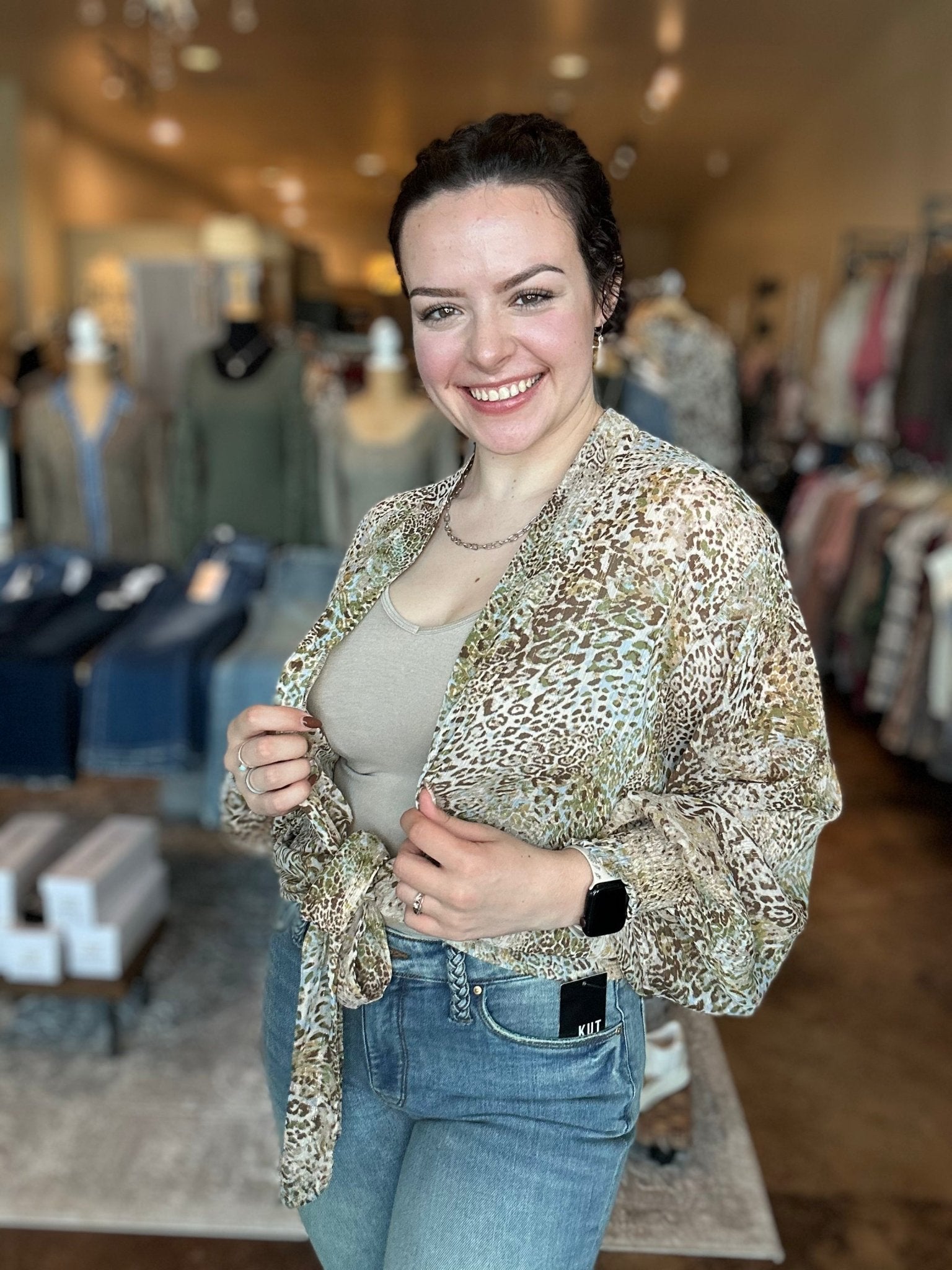 Animal Print Tie Front Kimono - Mainstream Boutique