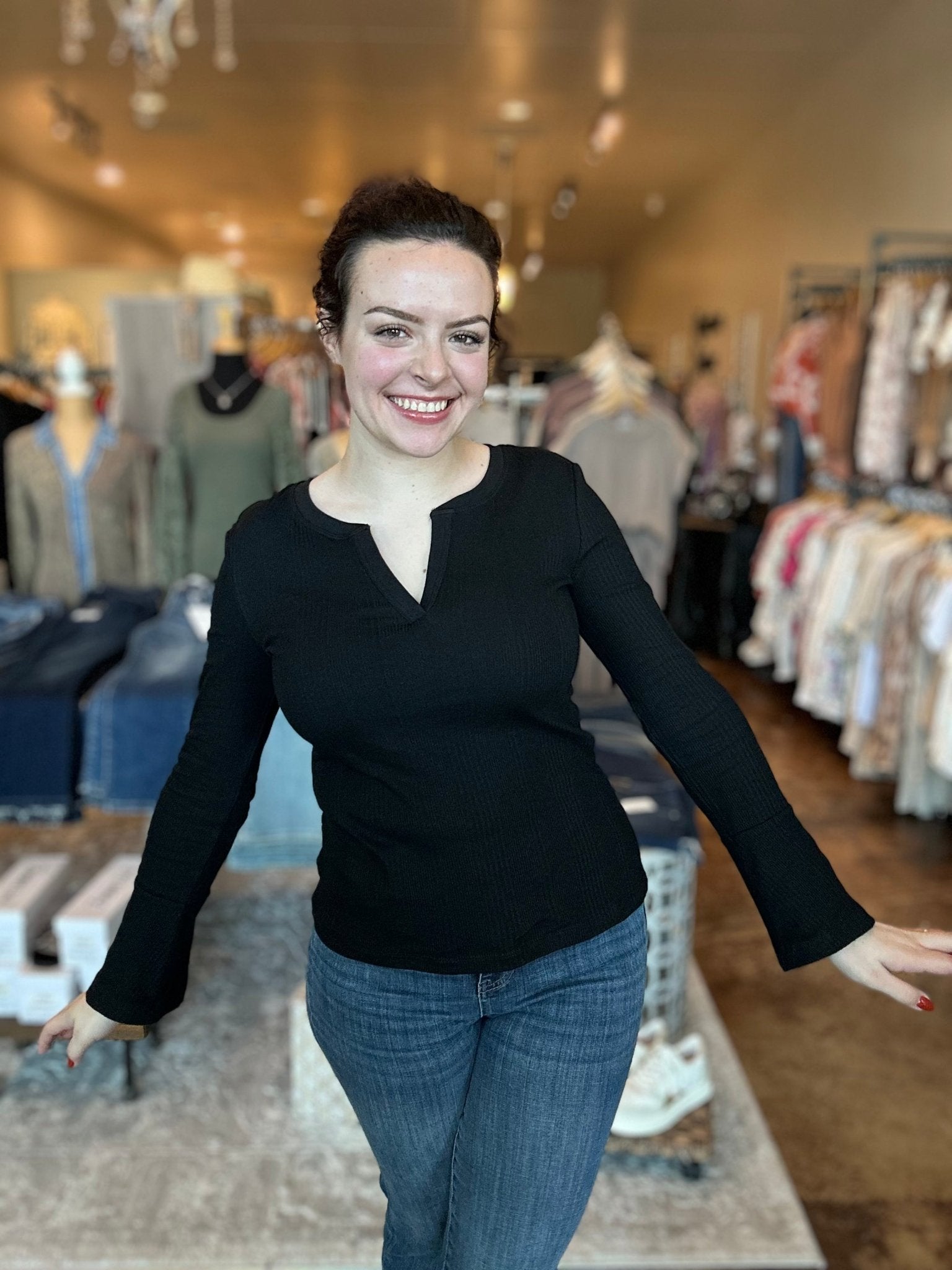 Bell Sleeve Ribbed Top - Mainstream Boutique