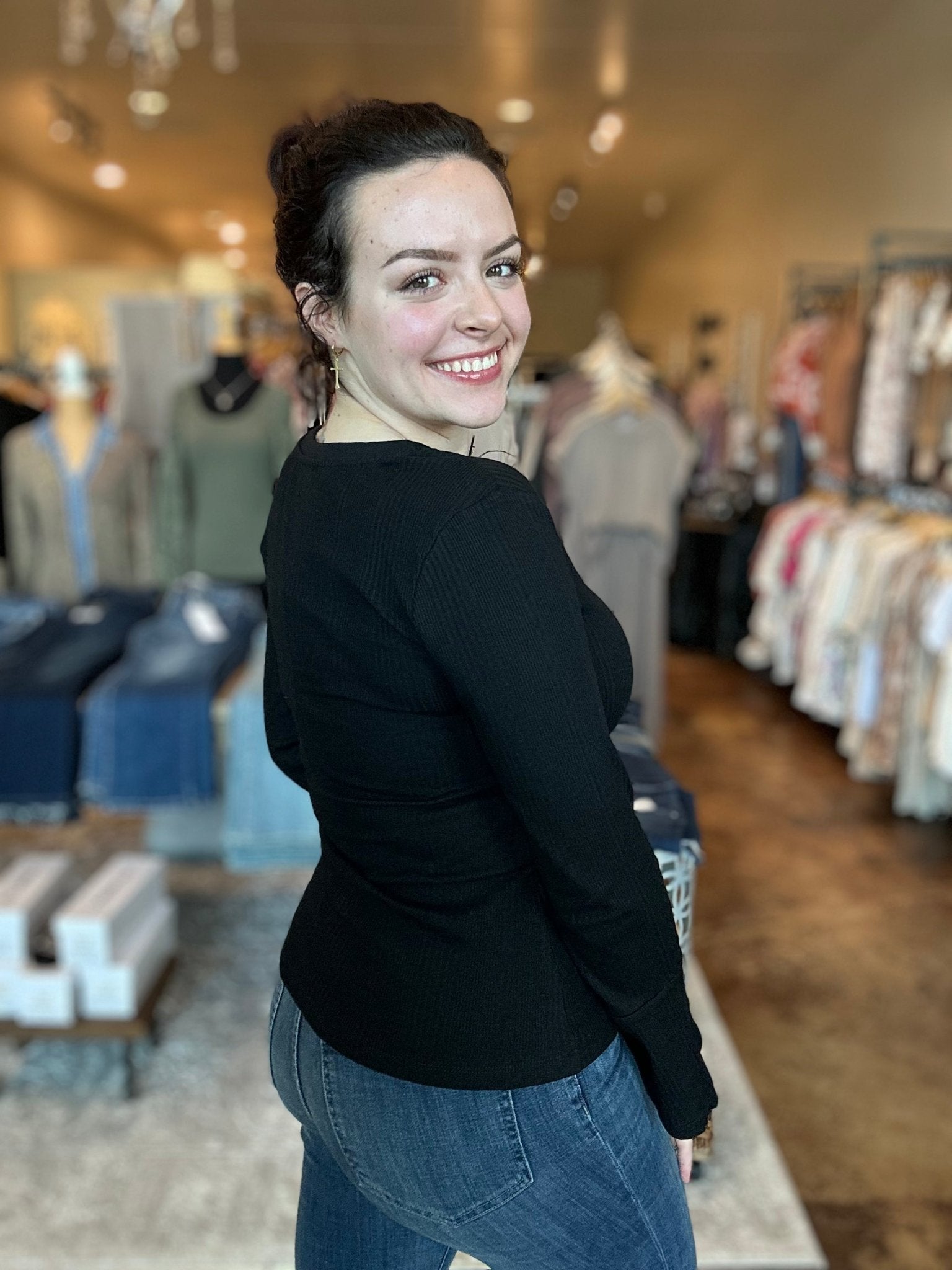 Bell Sleeve Ribbed Top - Mainstream Boutique