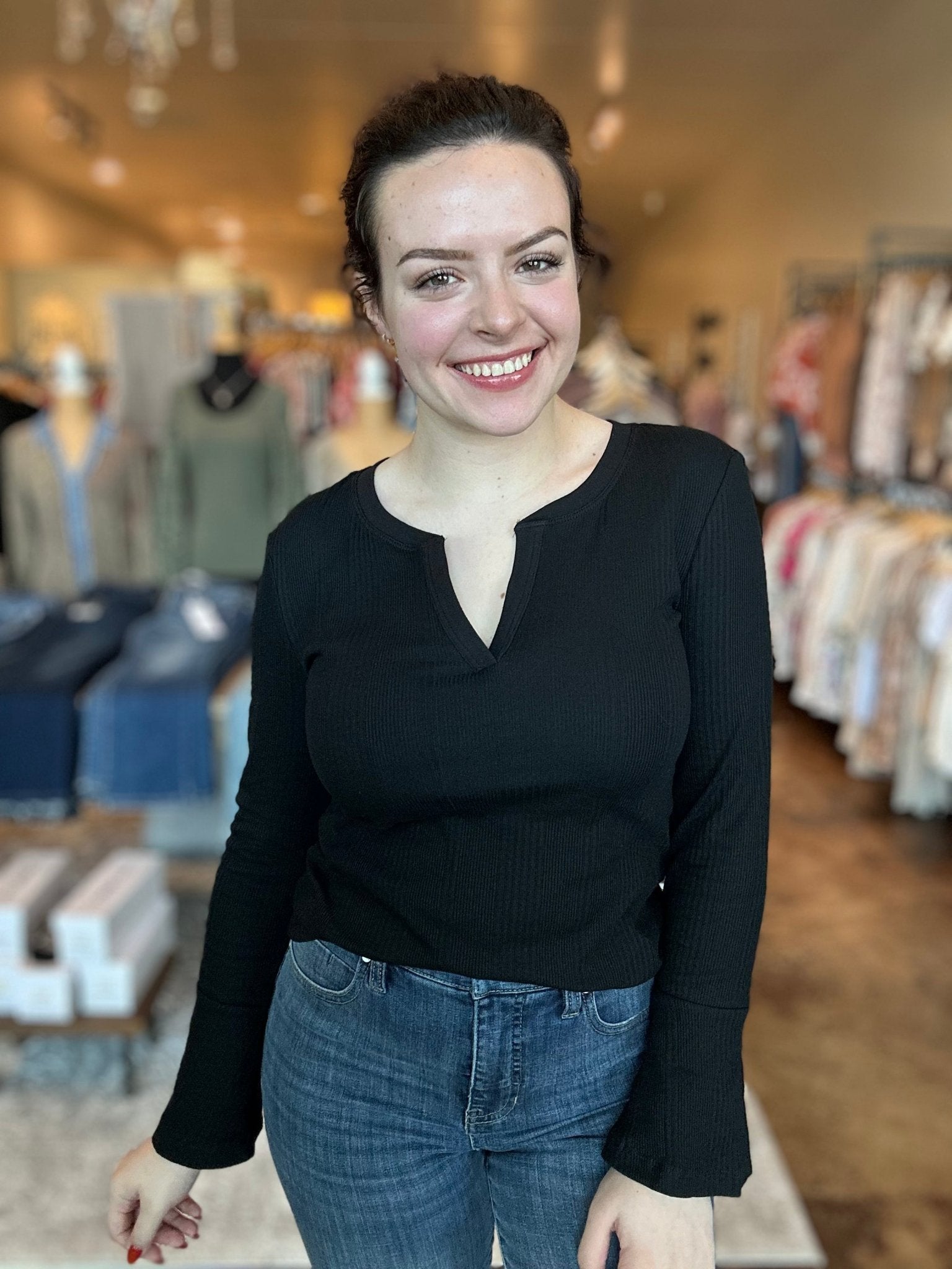 Bell Sleeve Ribbed Top - Mainstream Boutique