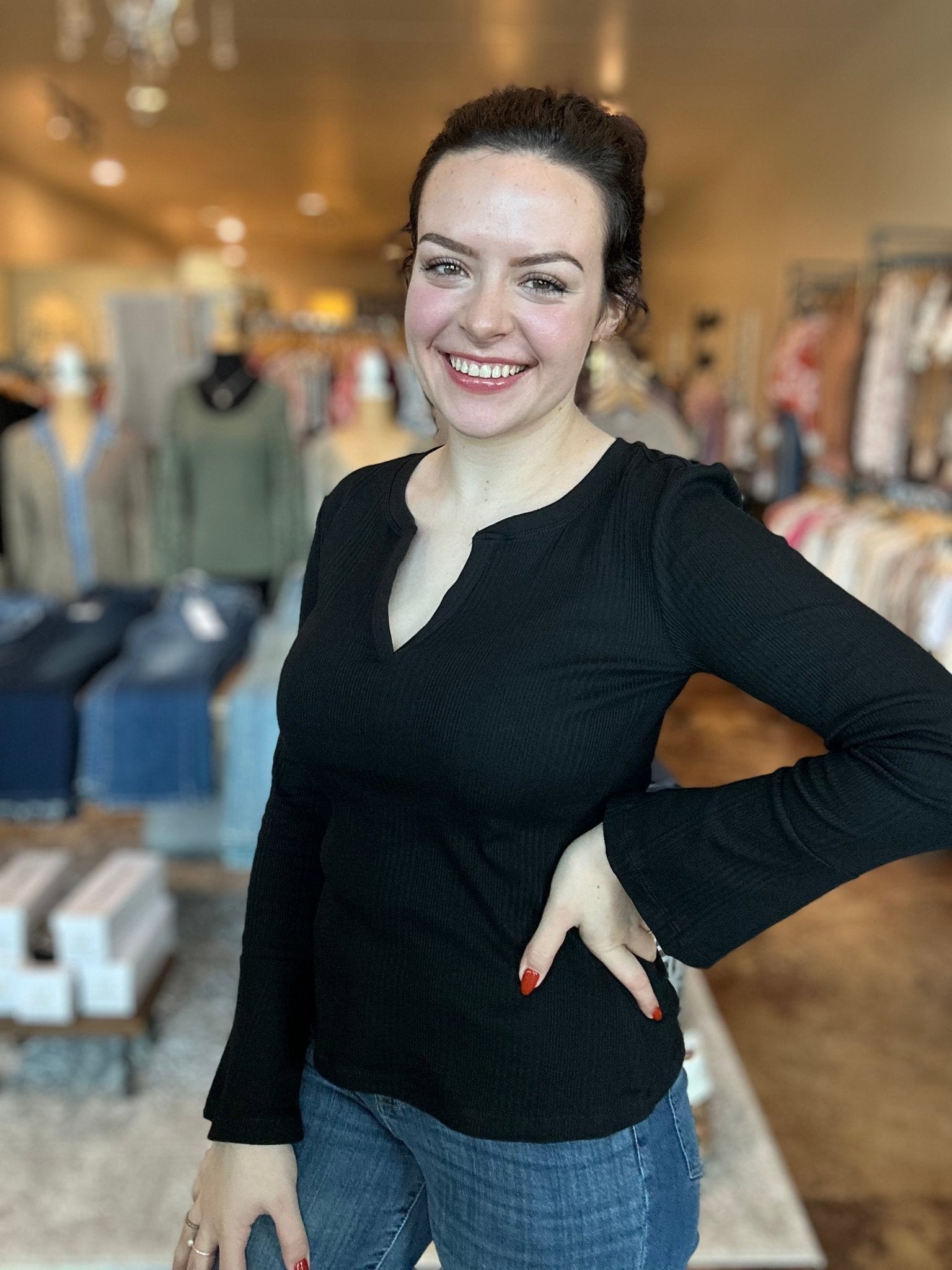 Bell Sleeve Ribbed Top - Mainstream Boutique