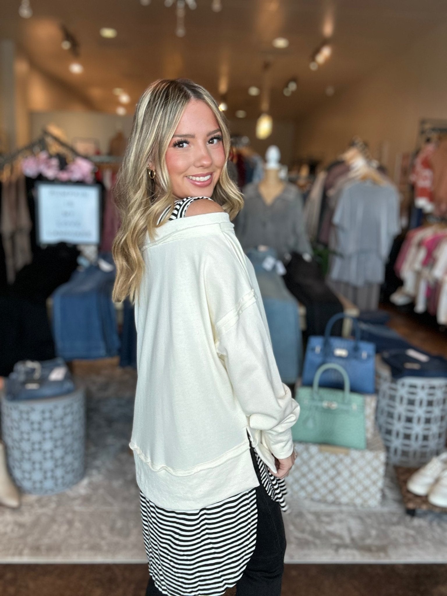 Striped Double Layer Knit Pullover - Mainstream Boutique