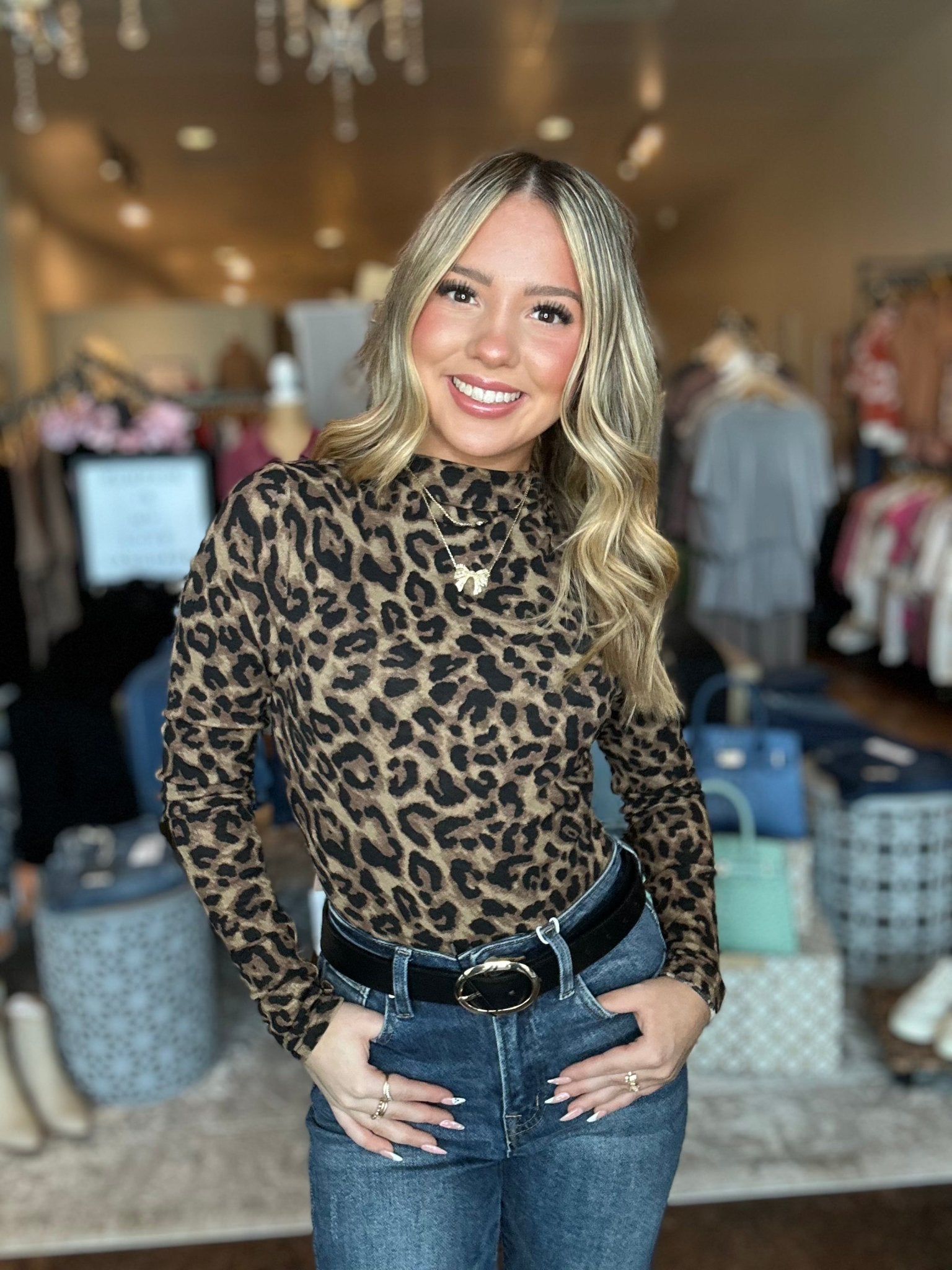 Mock Neck Leopard Print Bodysuit - Mainstream Boutique