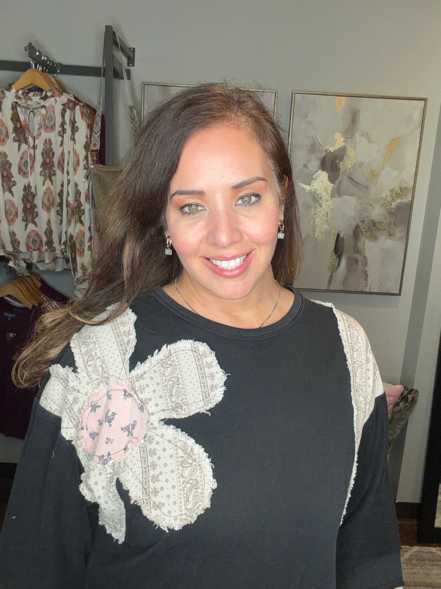 Floral And Paisley Patchwork French Terry Pullover - Mainstream Boutique