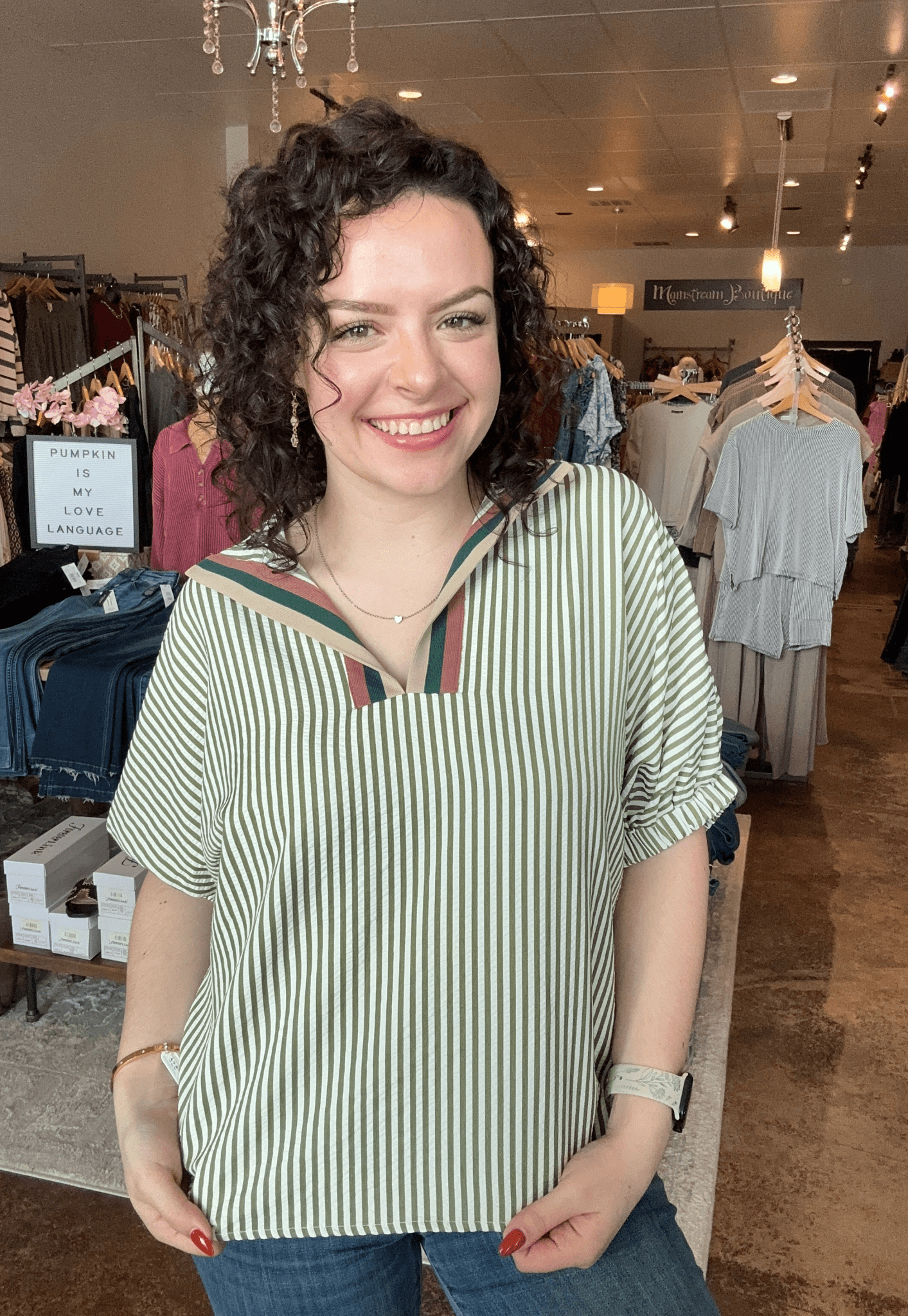 Striped Split Neck Dolman Top - Mainstream Boutique