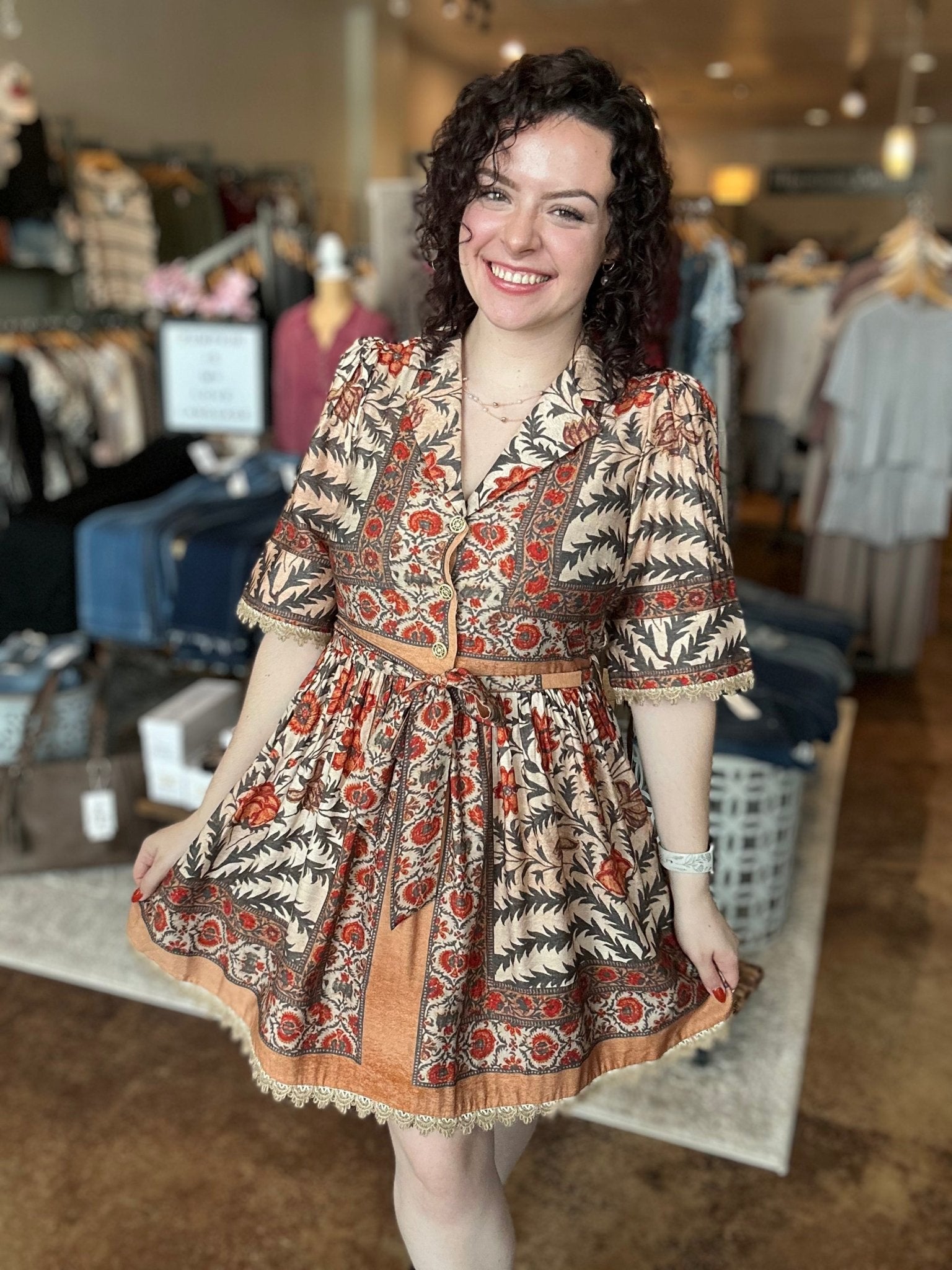 Botanical Print Puff Sleeve Dress - Mainstream Boutique