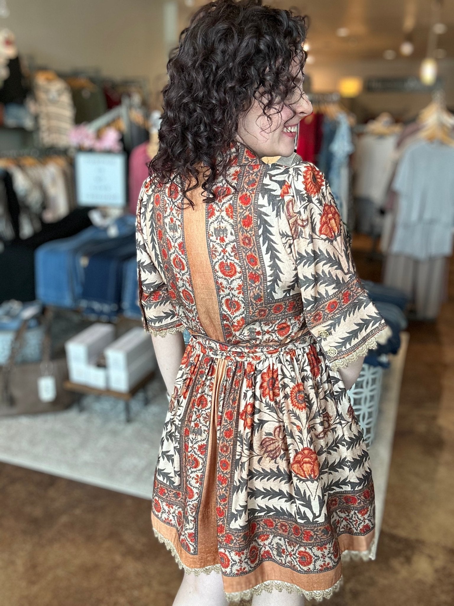 Botanical Print Puff Sleeve Dress - Mainstream Boutique