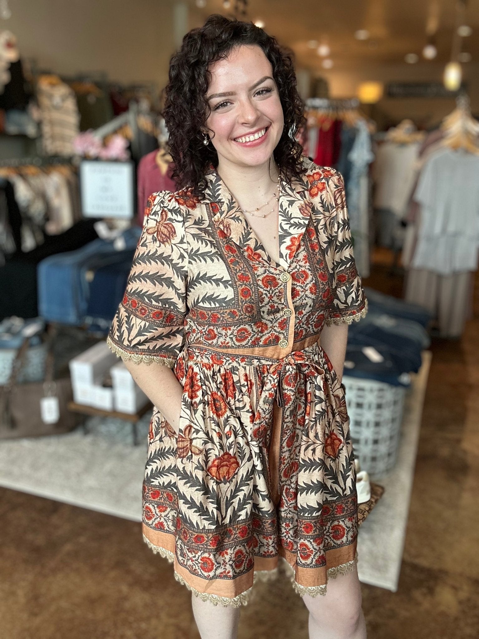 Botanical Print Puff Sleeve Dress - Mainstream Boutique