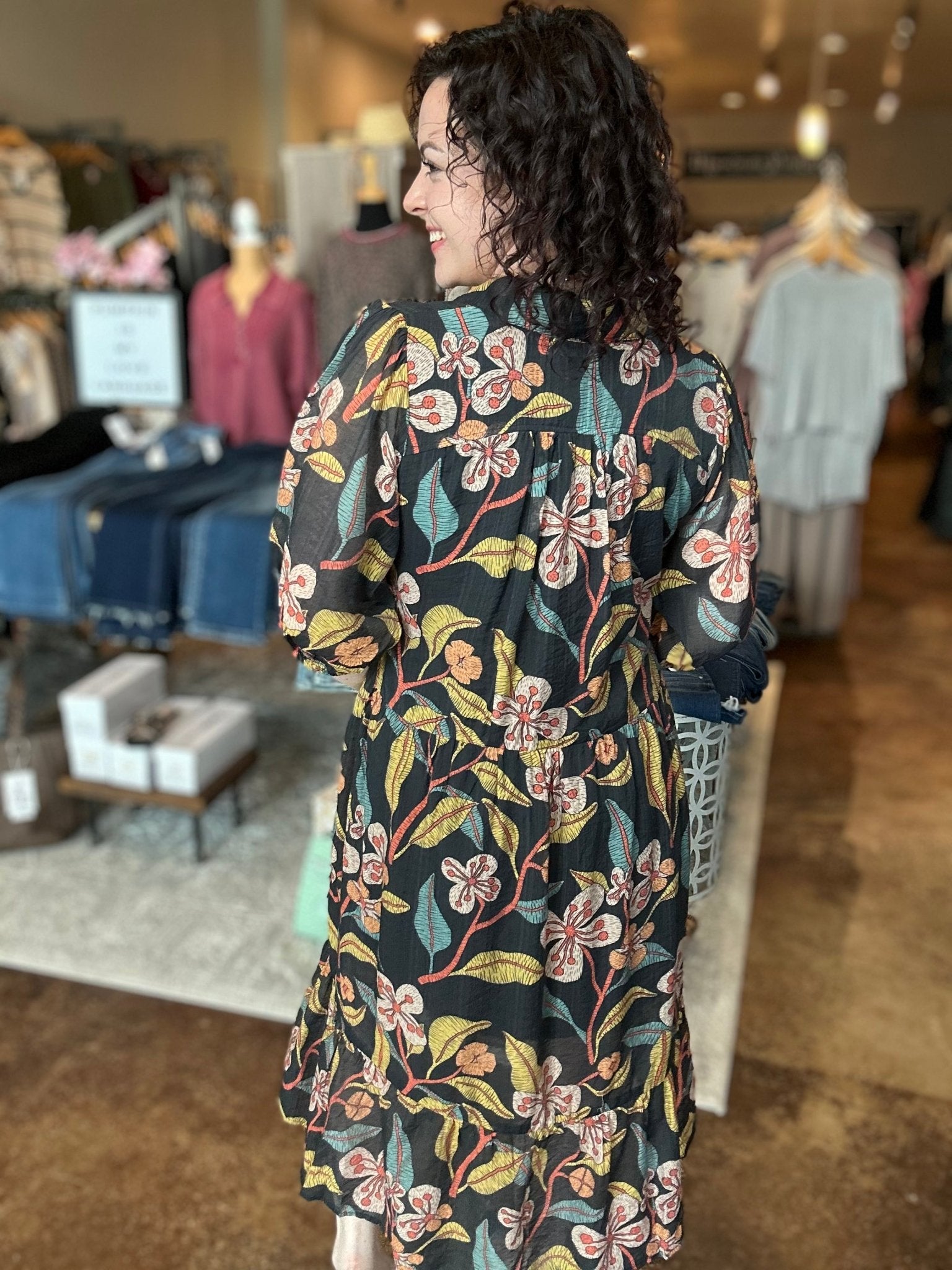 V - Neck Tiered Midi Dress - Mainstream Boutique