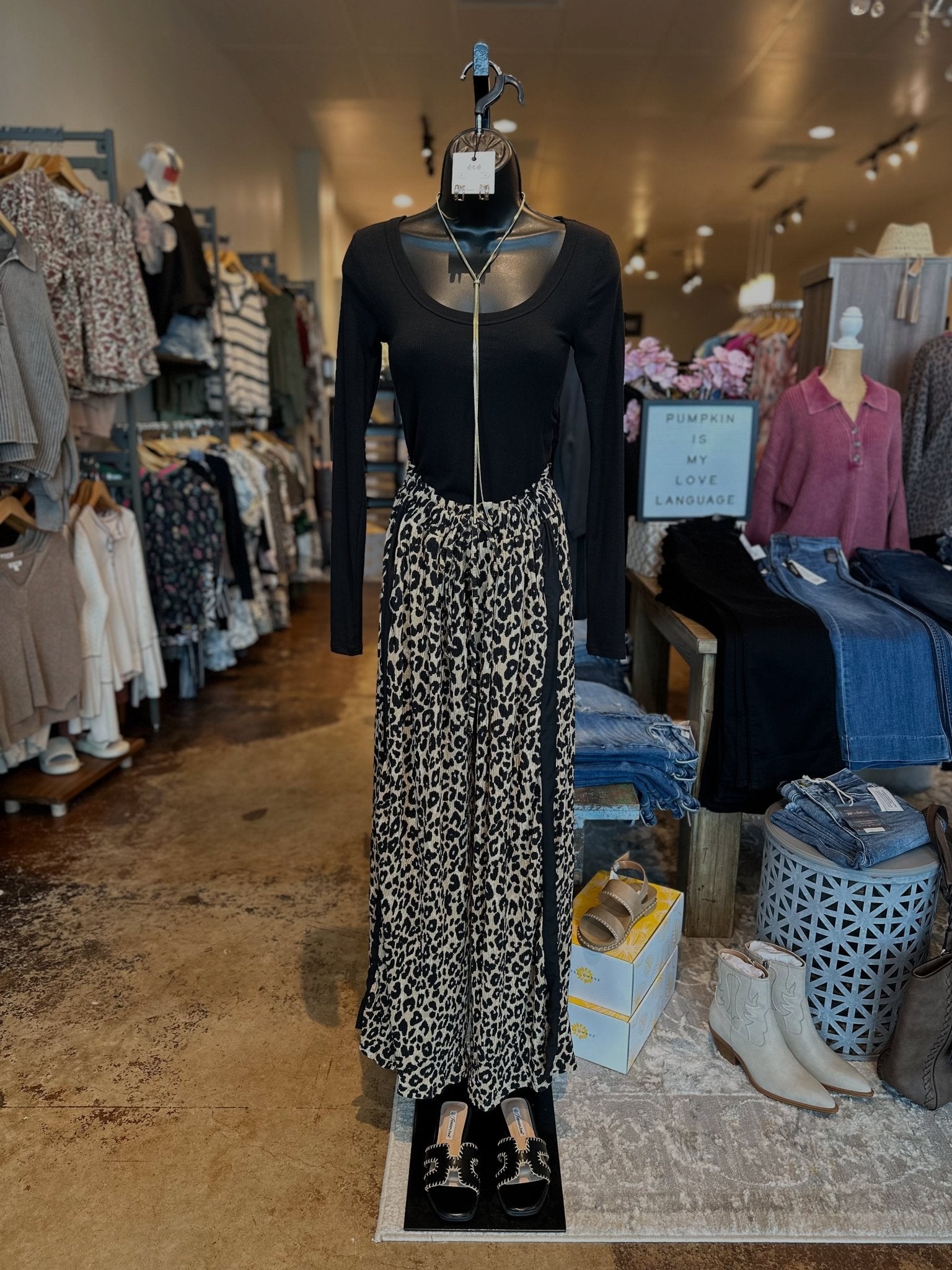 Ribbed Animal Print Wide Leg Pants - Mainstream Boutique
