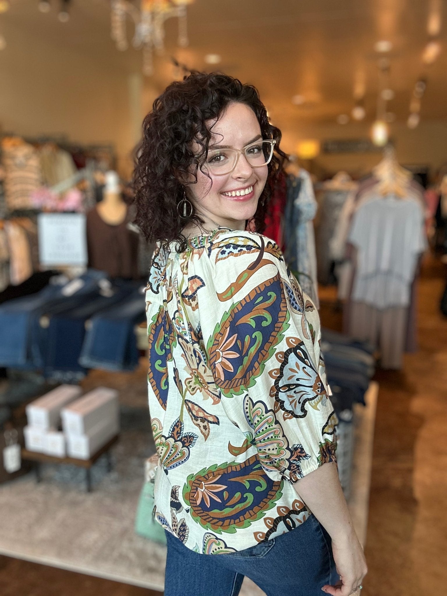 Boho Paisley Puff Sleeve Top - Mainstream Boutique