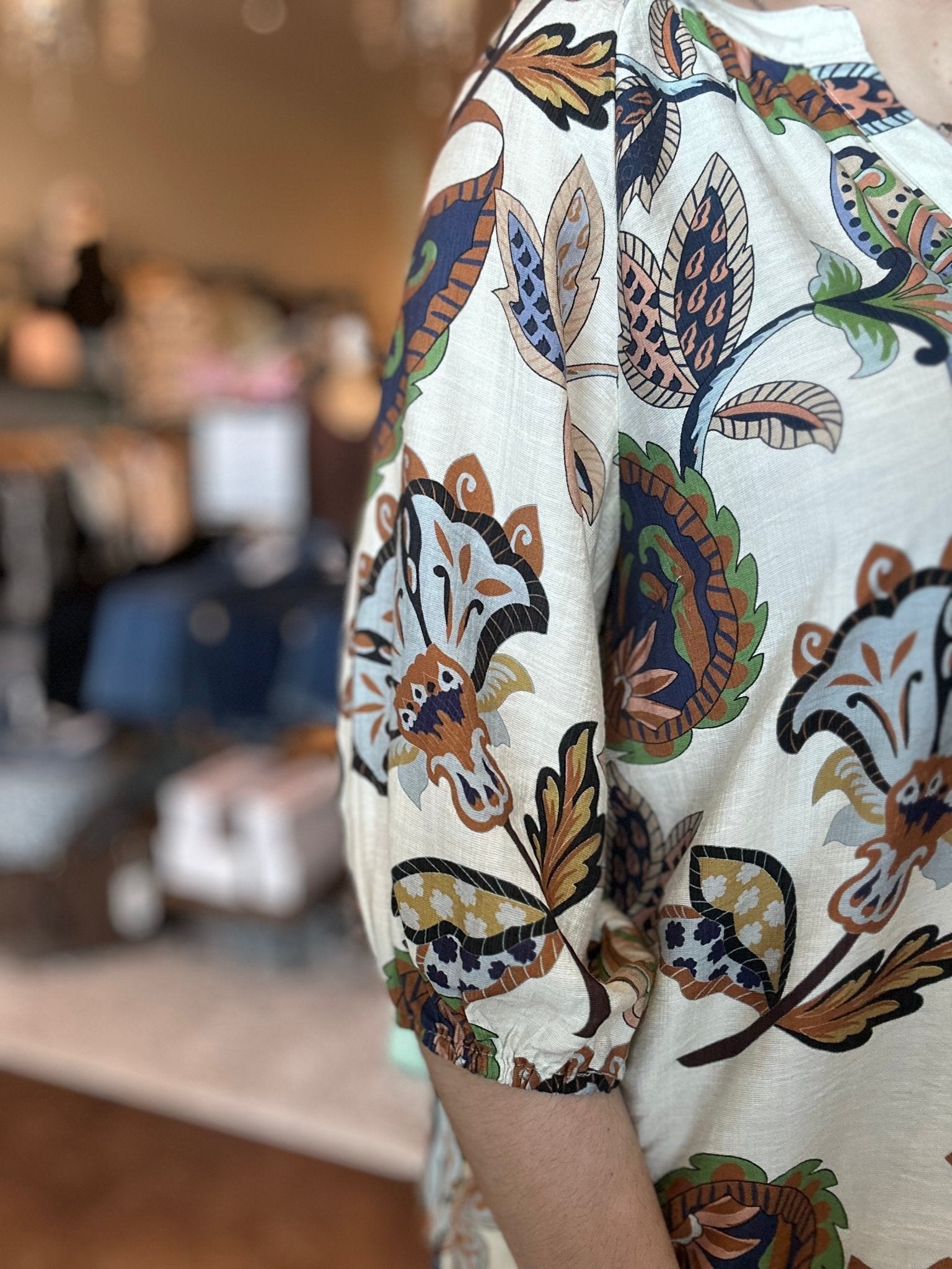 Boho Paisley Puff Sleeve Top - Mainstream Boutique