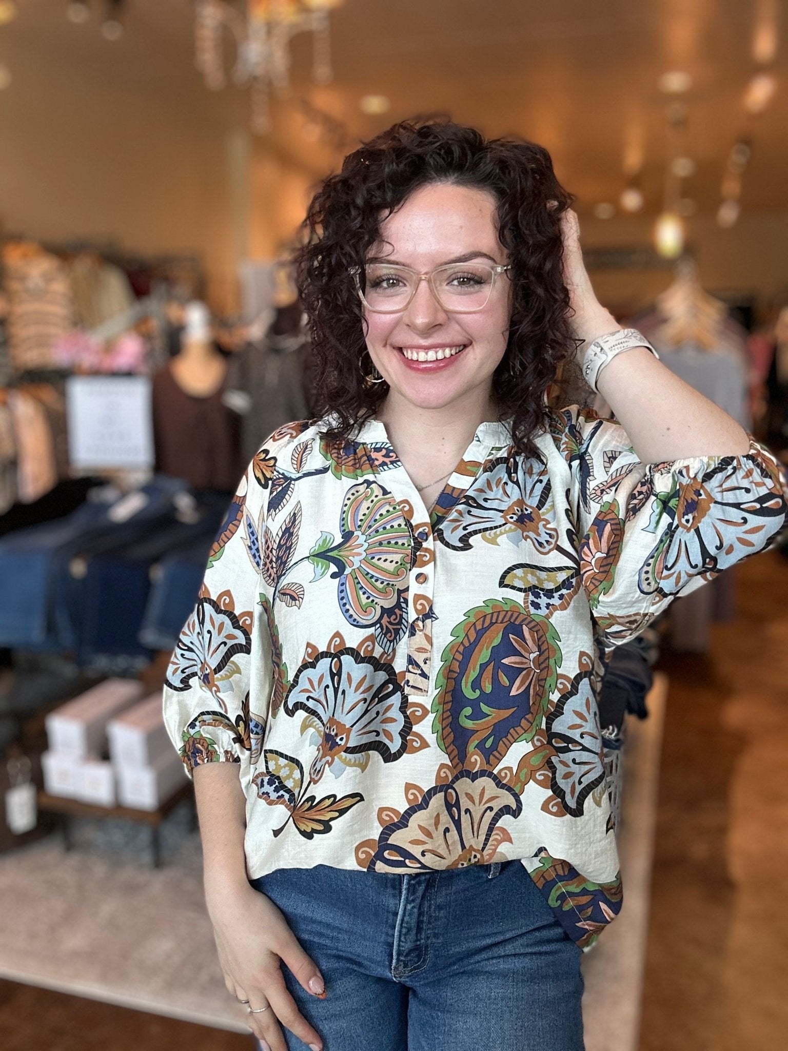 Boho Paisley Puff Sleeve Top - Mainstream Boutique