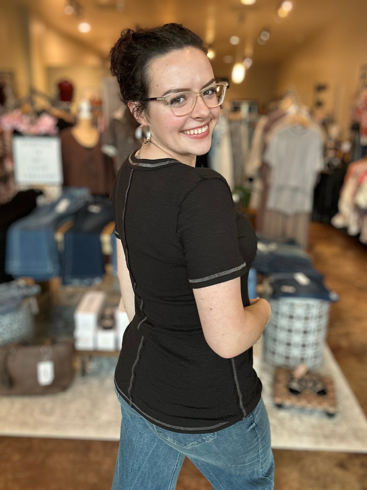 Ribbed Jersey Overlock Stitch Tee - Mainstream Boutique