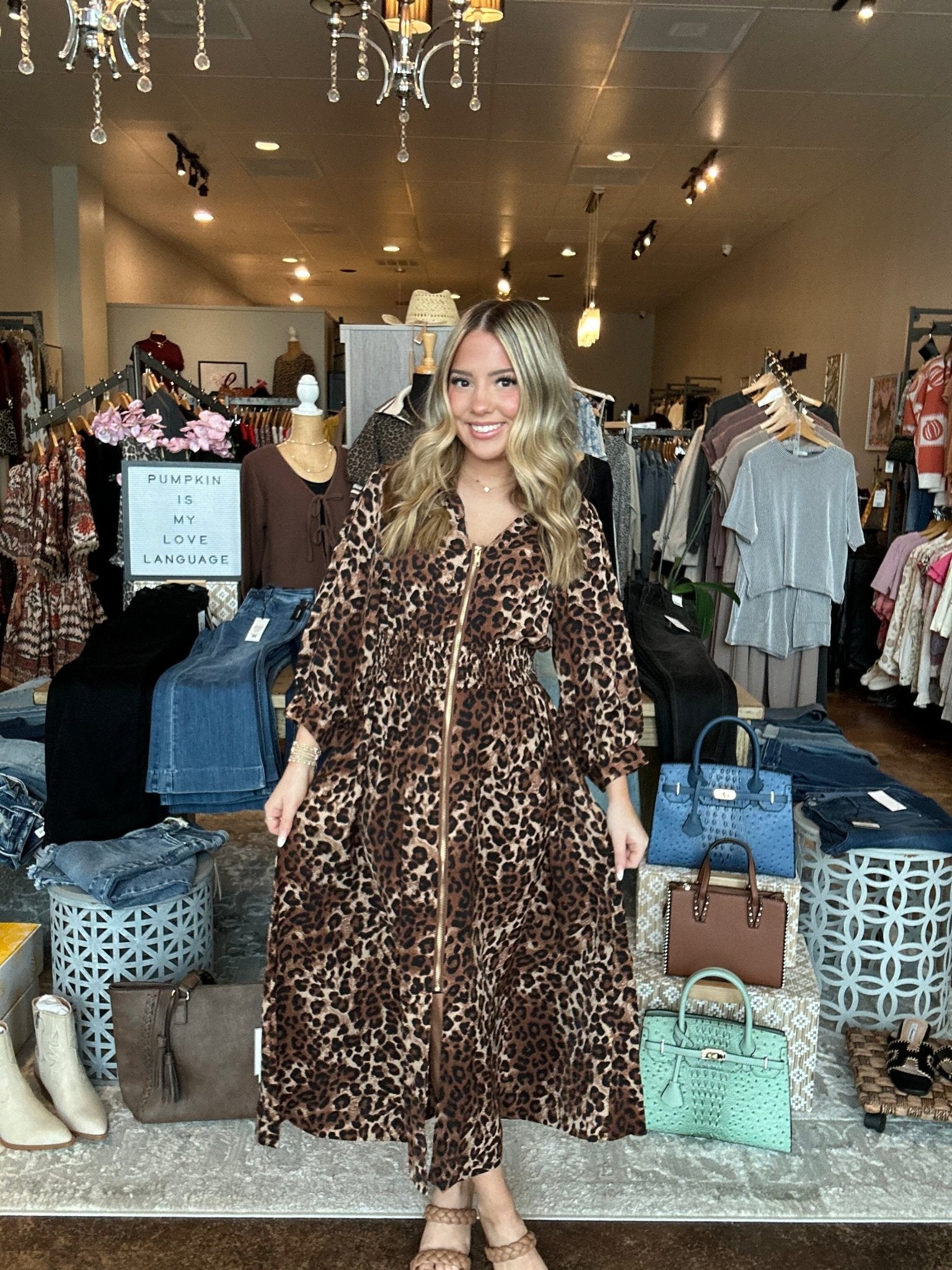 Animal Print Front Zip Midi Dress - Mainstream Boutique