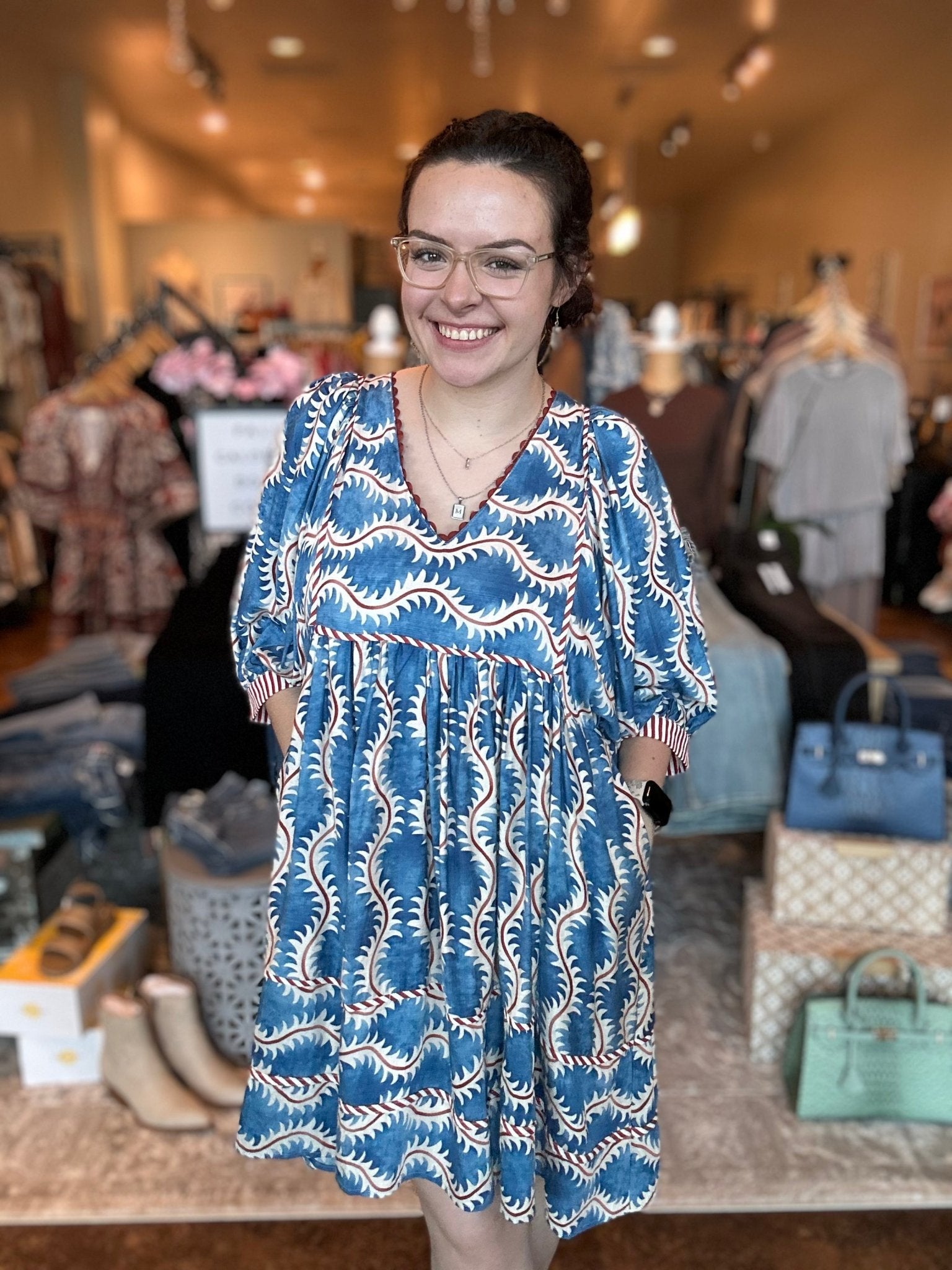 Printed V - Neck Dress - Mainstream Boutique