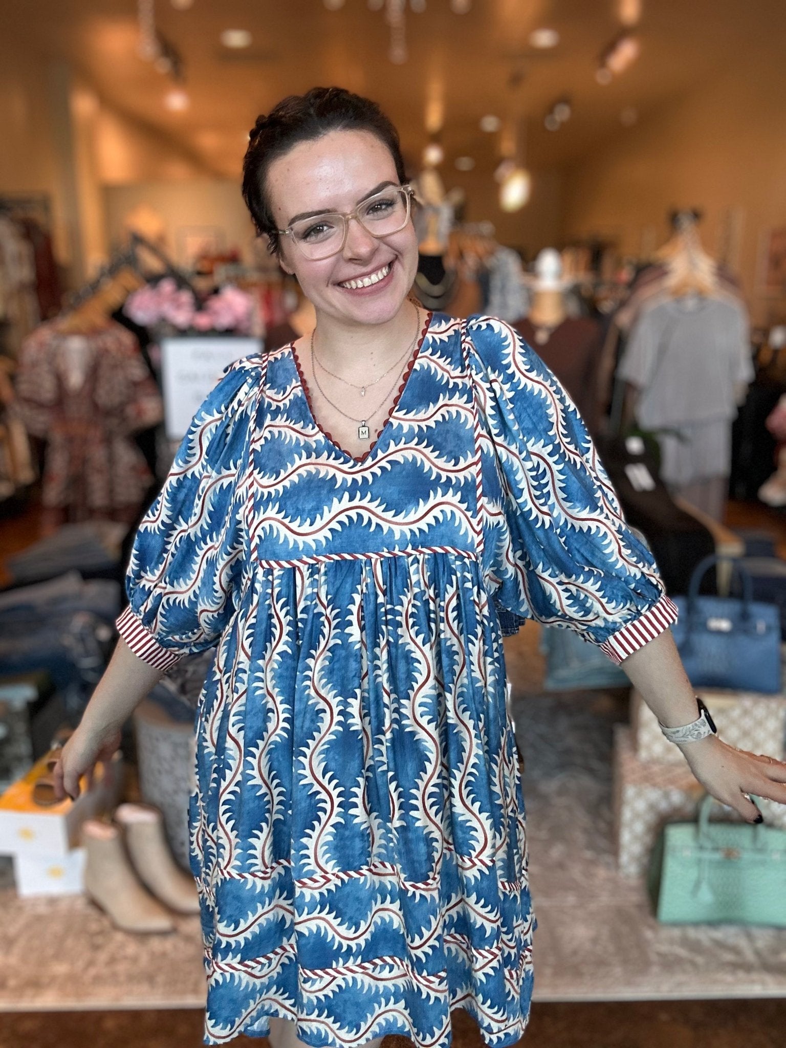 Printed V - Neck Dress - Mainstream Boutique